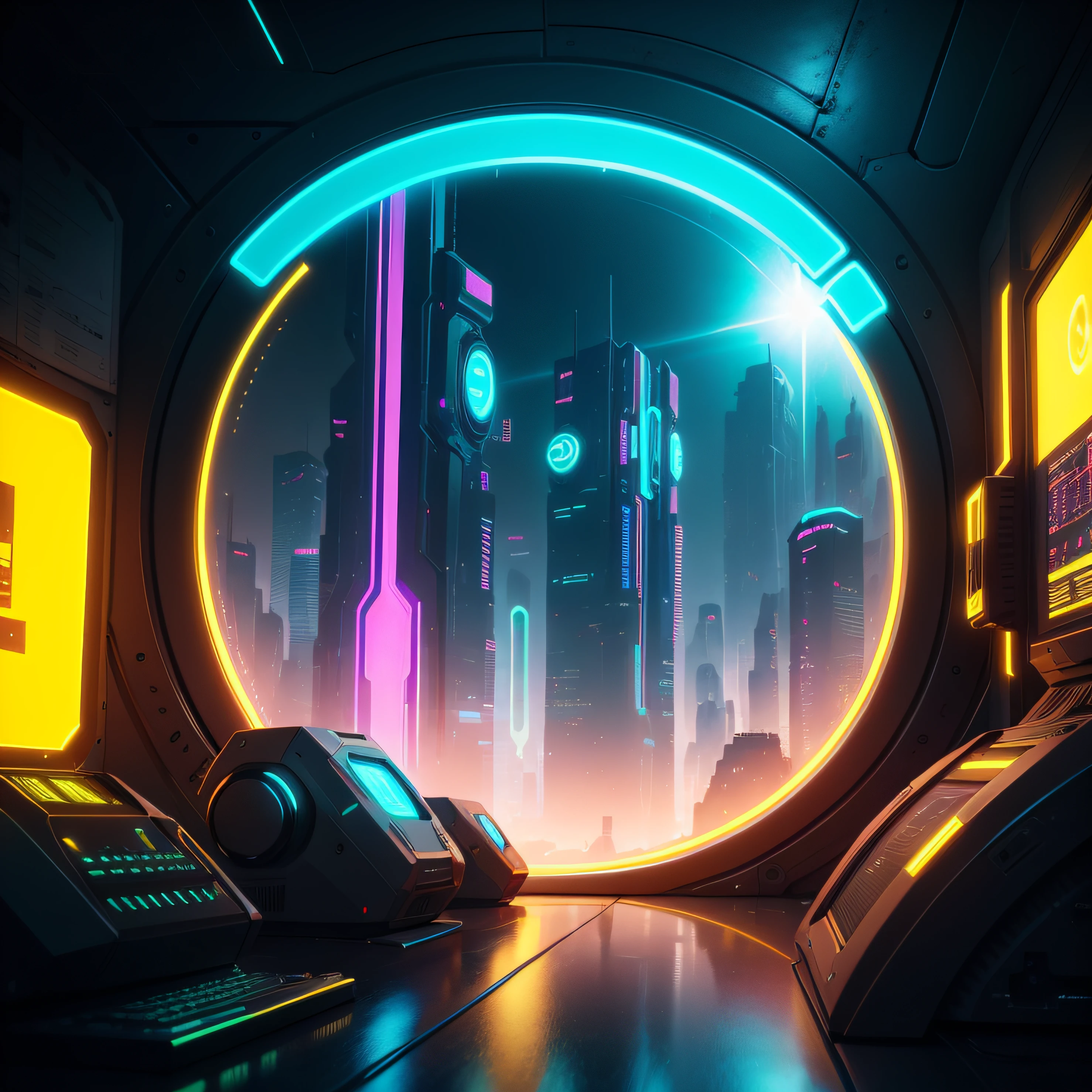 A close up of a futuristic city with neon lights - SeaArt AI