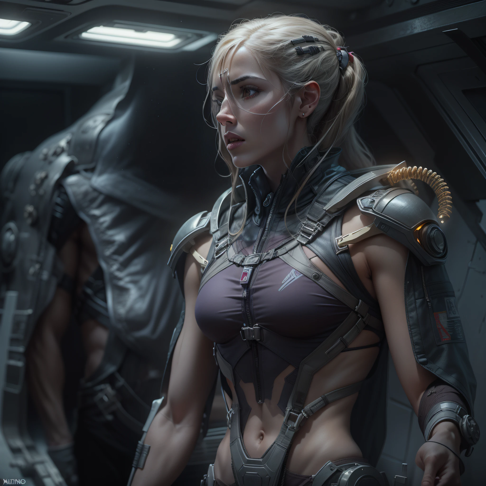 basado_en_la_pelicula_prometheus__mujer_perteneciente_a_la_tripulacion_de_la_spacecraft_prometheus__cintura_delgada_y_caderas_gruesas___abdominales y piermas musculosas. atacada por xenoformo