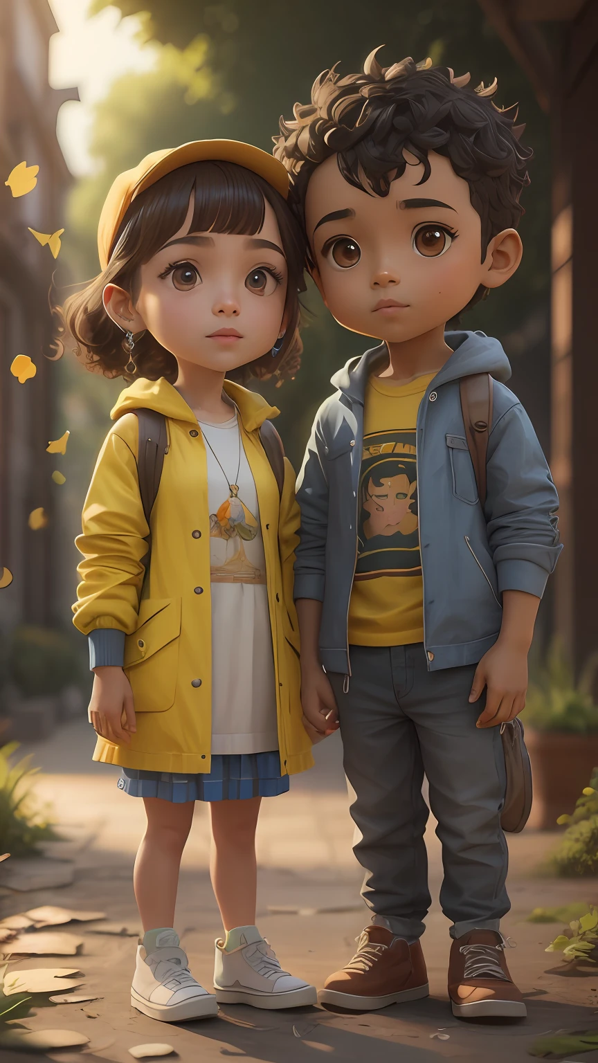 a pair of cartoon characters next to each other held hands,  e meninamorena escura: 2.34, Advanced digital 3D characters, painting digital adorable, bonito 3 d render, arte digital detalhada bonito, Arte infantil em Artstation, estilo bonito dos desenhos animados, Estilo 3D realista, bela arte digital, 3 d render stylized, Estilo de anime 3D realista, Arte de personagem 3D, Personagem afro 3d realista