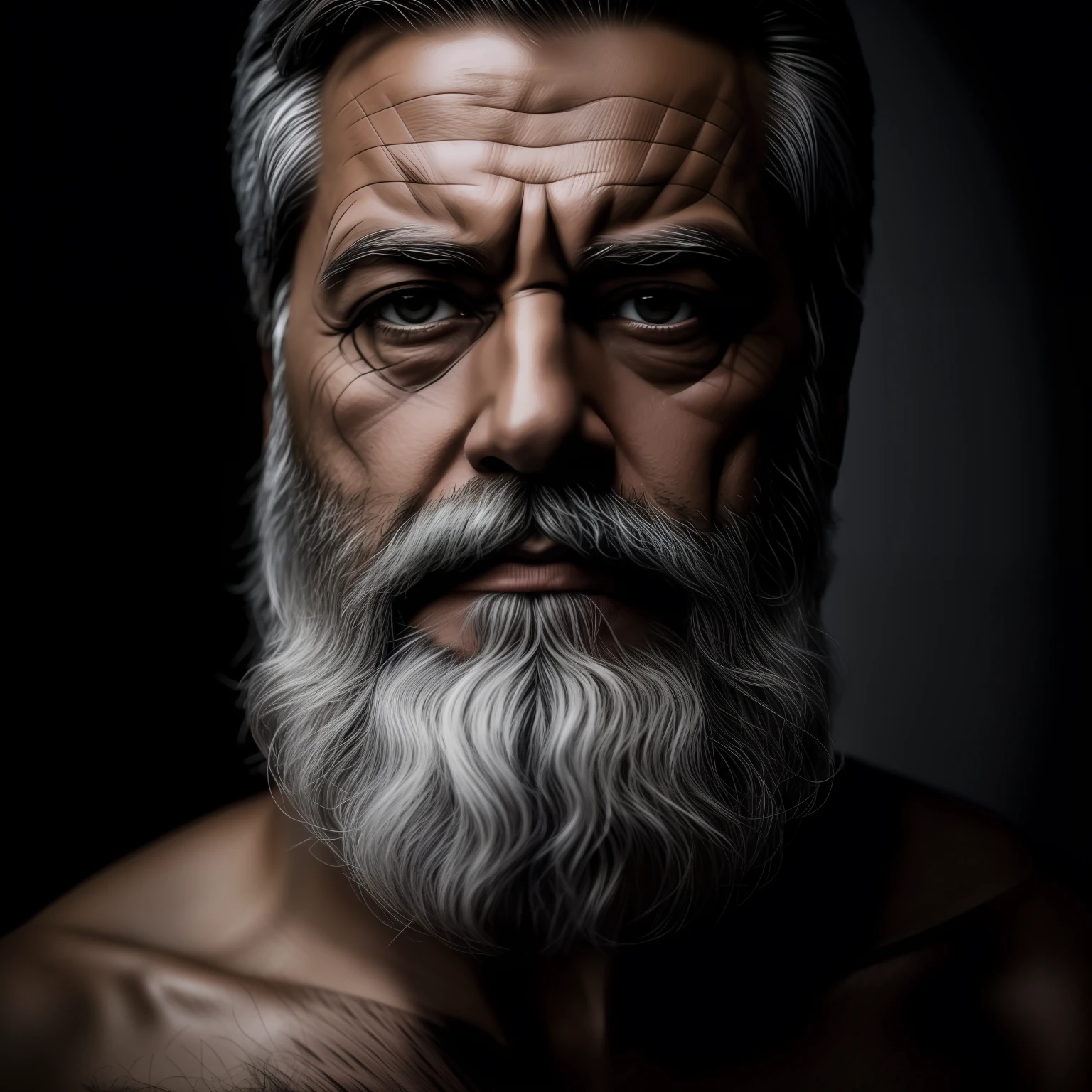 Full-length photorealistic portrait of the dazzling philosopher Plato, nobreza, Homem refinado, sophistication, filosofia, Roupas brancas, alto contraste, highes definition, (8k, Foto RAW, best quality, obra-prima:1. 2), (Realistic, photo-realistic:1. 37) ultra-detalhado, olhos detalhados penetrantes, barba, lighting dramatic, Sombra profunda, alto constraste, highes definition, , cinematic atmospheric, fotografia, focal length, 8k, Nikon, 50 millimeters