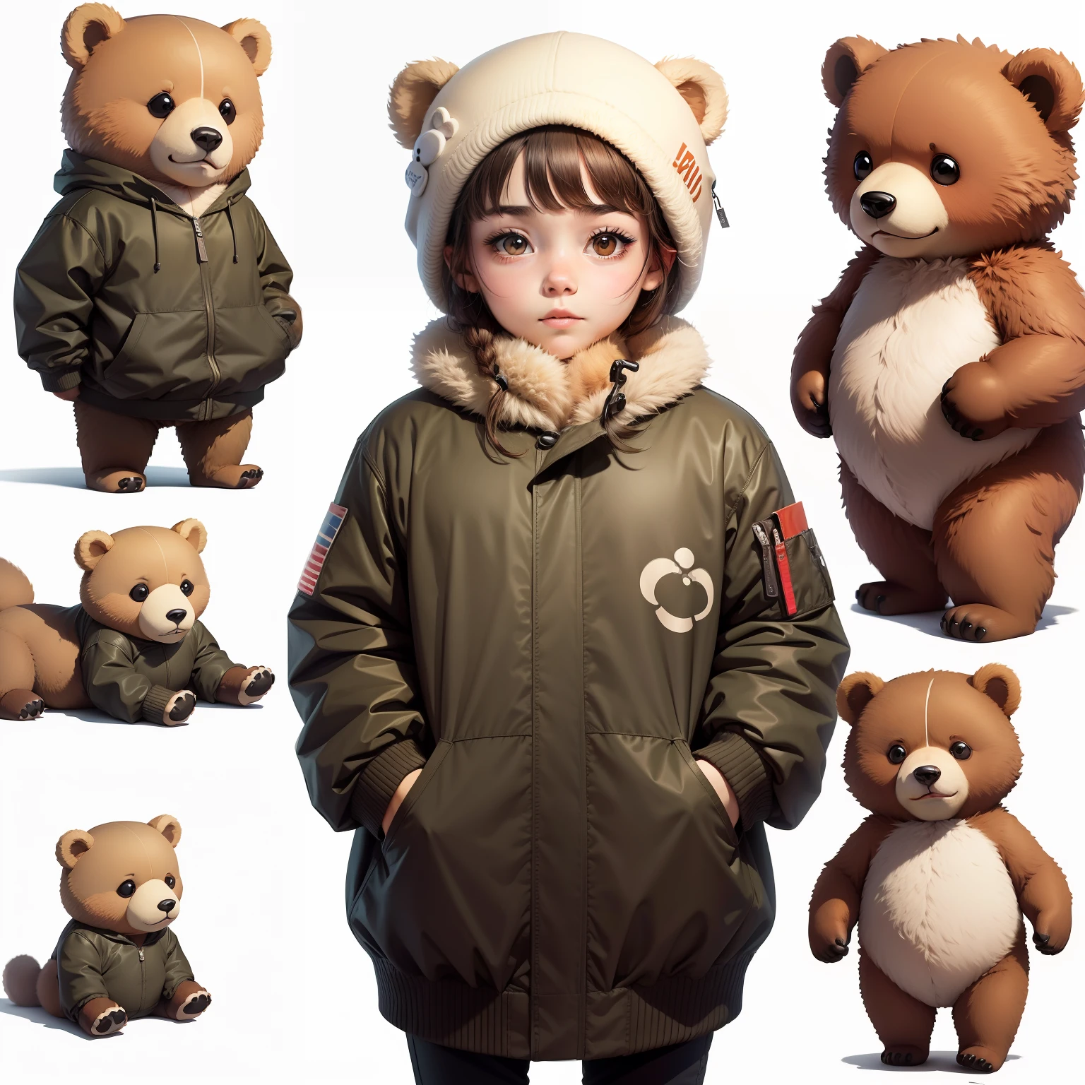 Cute bear in various possessions and expressions on white background book illustration style , simples, 6 anos