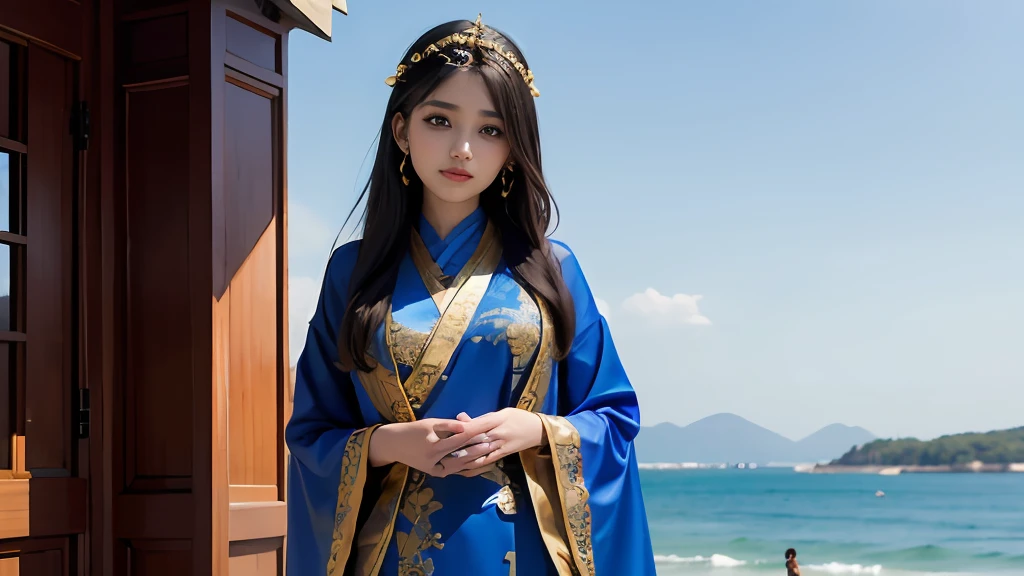 Knowledgeable woman in a blue dress with gold jewelry and a blue shawl, Beautiful oriental woman, Wear white clothes, Wear a pink costume, Asian woman, Portrait Shot, Asian woman, Wear a friendly costume, beautiful asian woman, A beautiful Arab woman, Blue clothes, traditional beauty, gorgeous woman, Wear a beautiful blue abaya, Asian Youth, A beautiful asian girl, On the sea coast, appear for a photo,