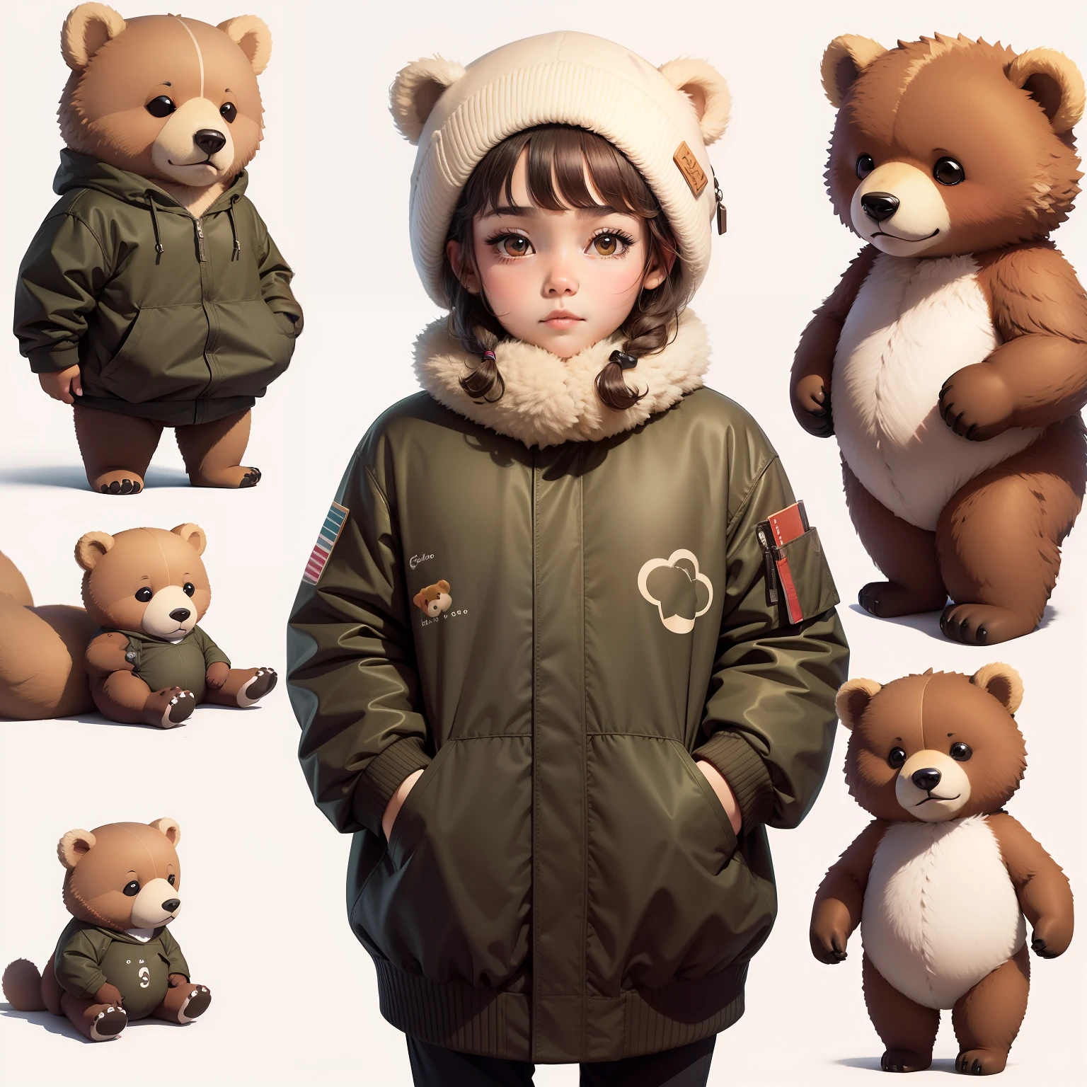 Cute bear in various possessions and expressions in the illustration style of the white background book , simples, 6 anos, somente o urso