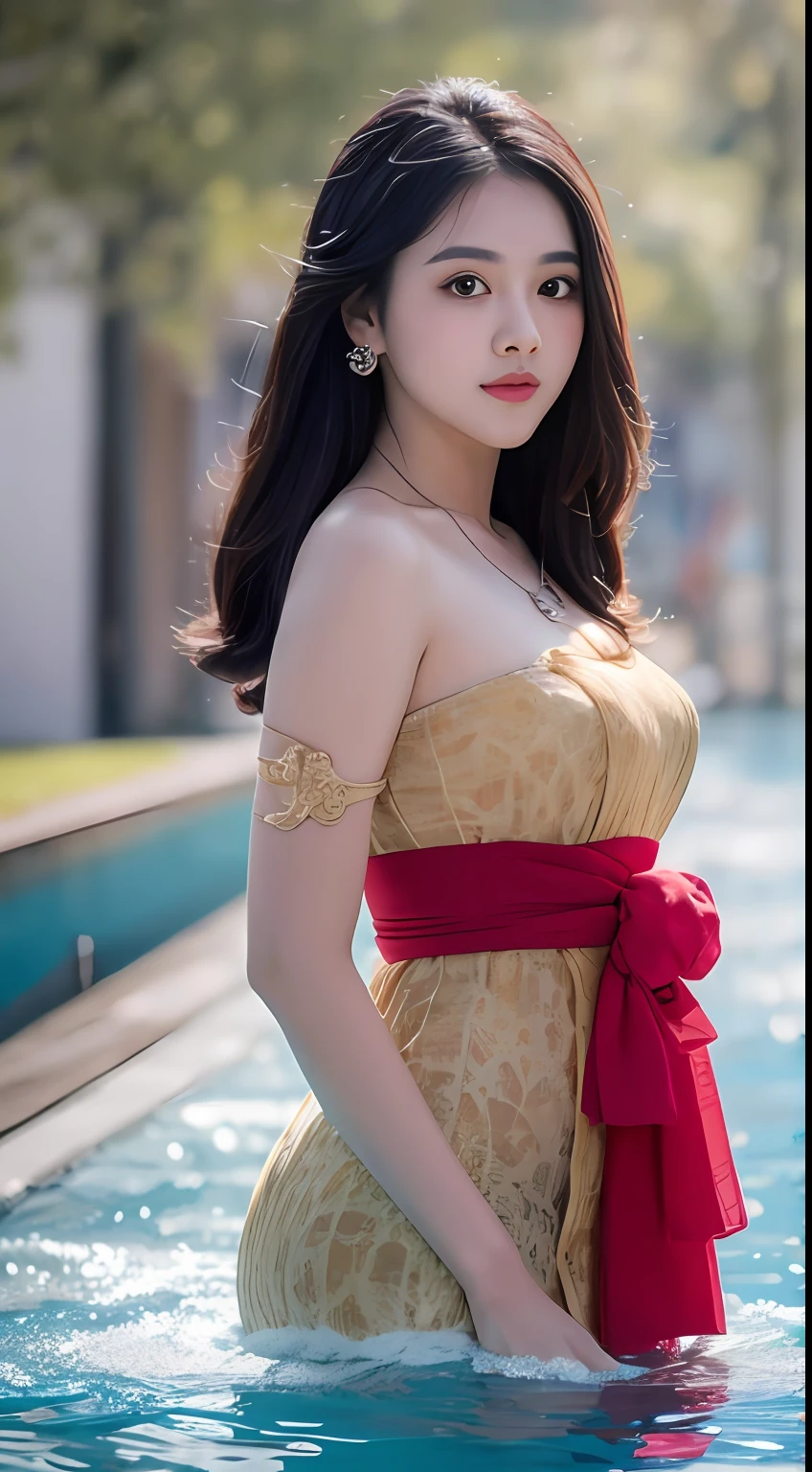 Keywords: watery big eyes, loving pupils, [shy], long hair, master works, best picture quality, ((kebaya_bali)),super high resolution, higher quality, beautiful girl, female, heart-shaped hair ornament, 8k resolution, hot girl, student, beautiful pupil, blush, dusk, oasis ((character at the edge of the pool)), magic ring, volumetric light, cinematic light, natural light. Waterfall background, fashion long skirt, not exposed, full body photo
Snow Moon Law Moon Girl Light Shoulders, Solo, Crystal Clear Water Splash Perfect Reflection, Eyebrow Pattern, Beautiful Black Eyes, Floating Water Splash, Black Water Droplet, Beautiful Glow, Best Quality, Illustration, Masterpiece, Best Production, Best Quality, Highly Detailed, Extremely Detailed CG, Lighting, Cute, Tyndall Effect, Burning Splash Wrapped, Light Shoulders, Depth of Field, Black Water, Super Moe, Shining, Beautiful
The, delicate facial features, cute, black water particle special effects, dreamy, floating
Black glowing particles, burning hair, necklace
((Masterpiece)), ((Highest Quality)), exquisite CG, blue-purple tone, sweet
Beautiful and lovely