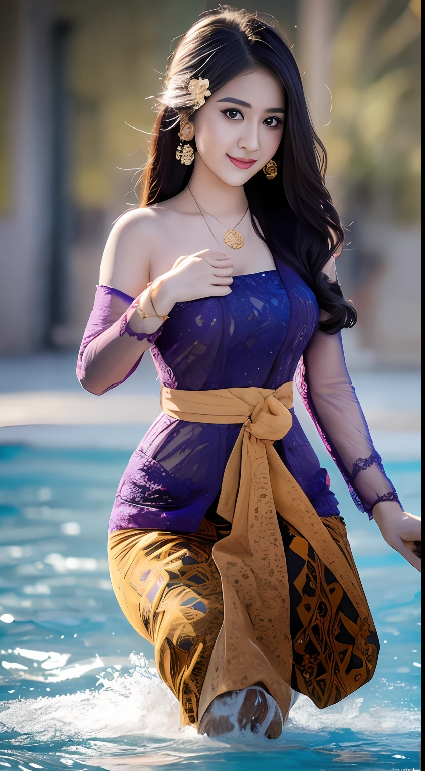 Keywords: watery big eyes, loving pupils, [shy], long hair, master works, best picture quality, ((kebaya_bali)),super high resolution, higher quality, beautiful girl, female, heart-shaped hair ornament, 8k resolution, hot girl, student, beautiful pupil, blush, dusk, oasis ((character at the edge of the pool)), magic ring, volumetric light, cinematic light, natural light. Waterfall background, fashion long skirt, not exposed, full body photo
Snow Moon Law Moon Girl Light Shoulders, Solo, Crystal Clear Water Splash Perfect Reflection, Eyebrow Pattern, Beautiful Black Eyes, Floating Water Splash, Black Water Droplet, Beautiful Glow, Best Quality, Illustration, Masterpiece, Best Production, Best Quality, Highly Detailed, Extremely Detailed CG, Lighting, Cute, Tyndall Effect, Burning Splash Wrapped, Light Shoulders, Depth of Field, Black Water, Super Moe, Shining, Beautiful
The, delicate facial features, cute, black water particle special effects, dreamy, floating
Black glowing particles, burning hair, necklace
((Masterpiece)), ((Highest Quality)), exquisite CG, blue-purple tone, sweet
Beautiful and lovely