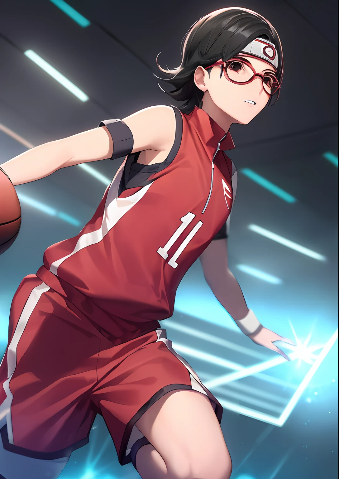 Sarada, ((quadra de basquete)), ((uniforme de basquete))