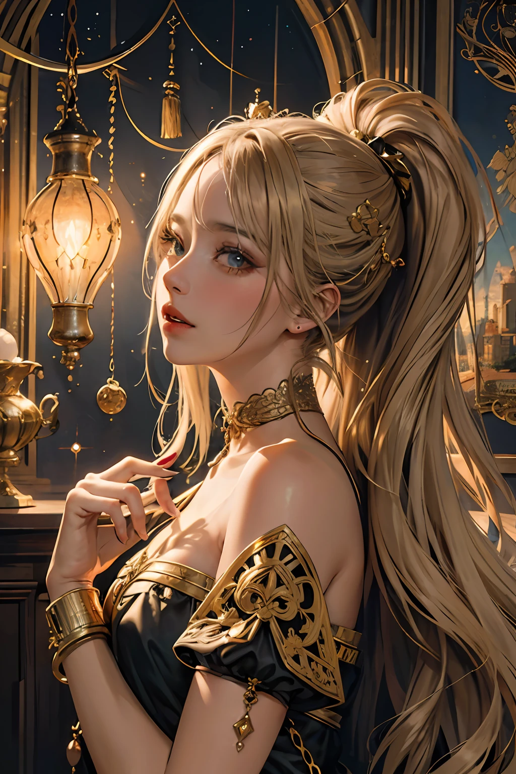 (masterpiece, top quality, best quality, official art, beautiful and aesthetic:1.2), (1girl), extreme detailed,colorful,highest detailed, official art, unity 8k wallpaper, ultra detailed, beautiful and aesthetic, beautiful, masterpiece, best quality, (zentangle, mandala, tangle, entangle) ,holy light,gold foil,gold leaf art,glitter drawing, PerfectNwsjMajic