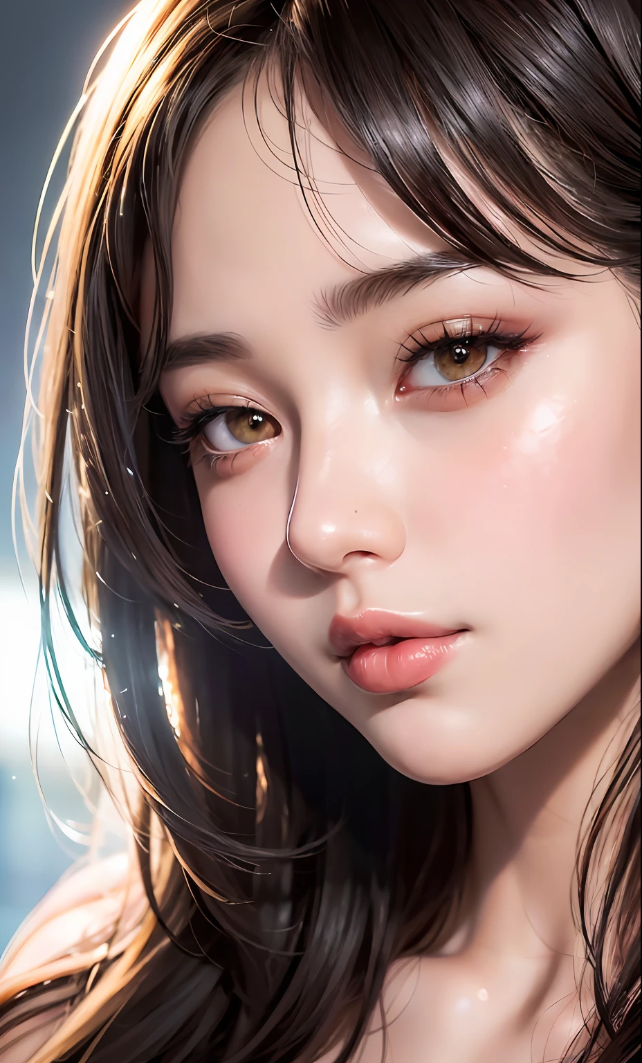 (8k, RAW photo, photorealistic: 1.25), (lip gloss, eyelashes, shiny face, shiny skin, best quality, ultra-high resolution, depth of field, chromatic aberration, caustics, wide range of lighting, Natural shading, Kpop idol) looking at the viewer with a calm and goddess-like happiness,