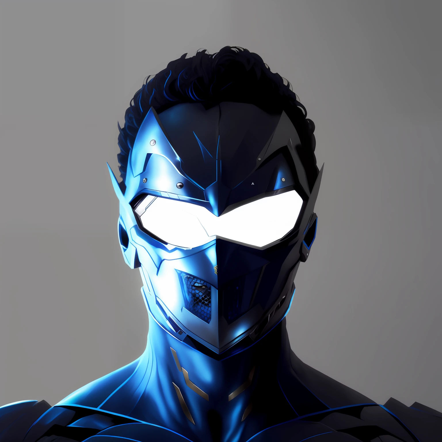 Super Villain, dark suit, cosmico, futurista, espacial, homem arafed em um terno azul com um olho brilhante, Superhero portrait, simetria!! Retrato de Ciborgue, face of an armored villian, ciborgue azul, motor unreal face azul, retrato ciborgue, metal e olhos brilhantes, Retrato em close-up de Ciborgue, diamond plated superhero, fundo ninja do ciborgue fractal, Retrato de Ciborgue, rosto azul brilhante, olhos ciborgues azuis