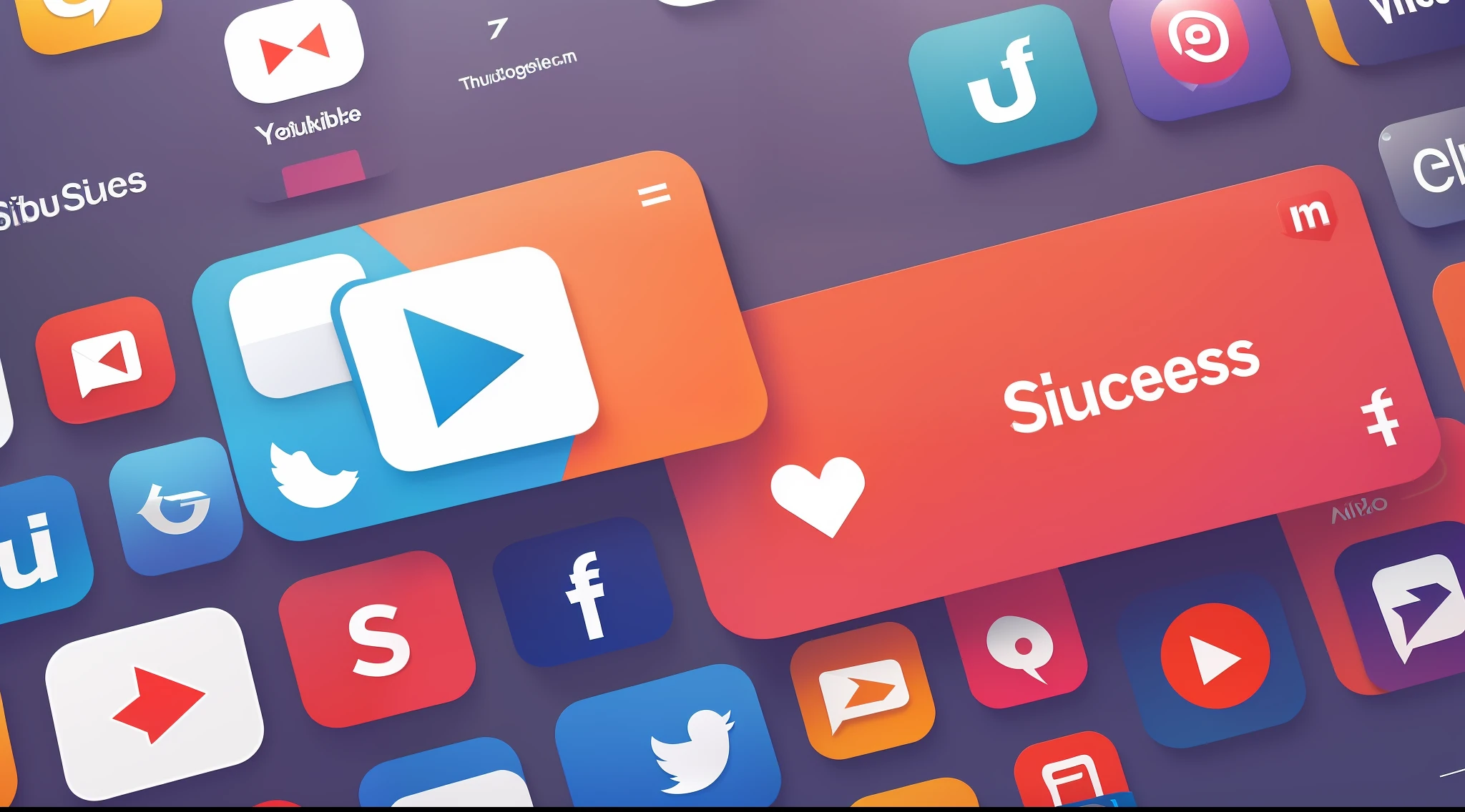"Generate an image that draws attention to the topic of the video 'The 7 secrets of YouTube success.« The image should visually represent the secrets to YouTube success, with elements such as a YouTube play button symbolizing the achievement, a creative representation of the number '7' to signify the secrets, and icons or symbols that represent key aspects of YouTube's success, as a camera for quality content, um polegar para cima para o engajamento, uma contagem de assinantes, and social media icons for promotion. Use vibrant colors and visually engaging graphics to make the image eye-catching. Include a catchy headline or text that highlights the importance of these secrets to achieving success on YouTube. Coloque uma imagem na parte superior com "O logotipo do seu canal" ou "Identidade visual do canal",' and include another image at the bottom with a 'Subscribe' or 'Click to subscribe' button to increase engagement. Opcionalmente, embed social media icons like 'Facebook,« Twitter,« Instagram,' etc., if applicable to your trademark. Make sure the image you generate is visually appealing and encourages viewers to discover the essential secrets to achieving success on YouTube through your video."