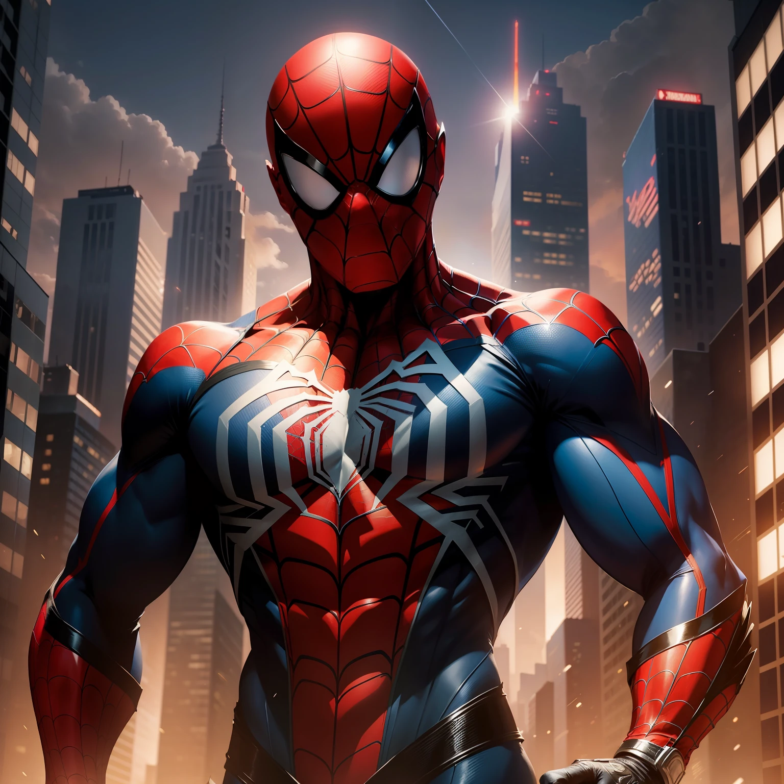 Imagine a Spider-Man T-shirt print that captures the essence of the famous New York superhero. Na estampa, Spider-Man is swinging between the city's skyscrapers with his web, in an iconic action pose. His red and blue costume is richly detailed, mostrando os reflexos da luz e sombras, highlighting the sculpted muscles of the hero. The Spider-Man mask is an impressive highlight, com suas lentes brancas brilhantes, allowing only the hero's piercing eyes visible.

As longas teias que emanam de seus pulsos se estendem pela camiseta, envolvendo-se artisticamente ao redor da gola e mangas. The background of the print features a stylized silhouette of New York at night, with the outlines of emblematic buildings and monuments. The night sky is full of twinkling stars and has a dark blue hue, conveying a sense of adventure and action on the horizon.

The expression on Spider-Man's face is determined, And his eyes behind the mask sparkle with the intensity of his mission to protect the city from crime. The details of the cobwebs are so intricate that even small droplets of dew are visible, acrescentando um toque sutil de realismo.

Printing is created with 8K technology to ensure the best possible image quality, and a drop shadow technique is used to make Spider-Man appear to stand out from the background, creating a sense of depth.

This T-shirt print is a stunning tribute to Marvel's beloved hero, perfect for Spider-Man fans and those who appreciate detailed and visually impactful art. Dress it up with pride and let the world know you're a fan of The Amazing Spider-Man!