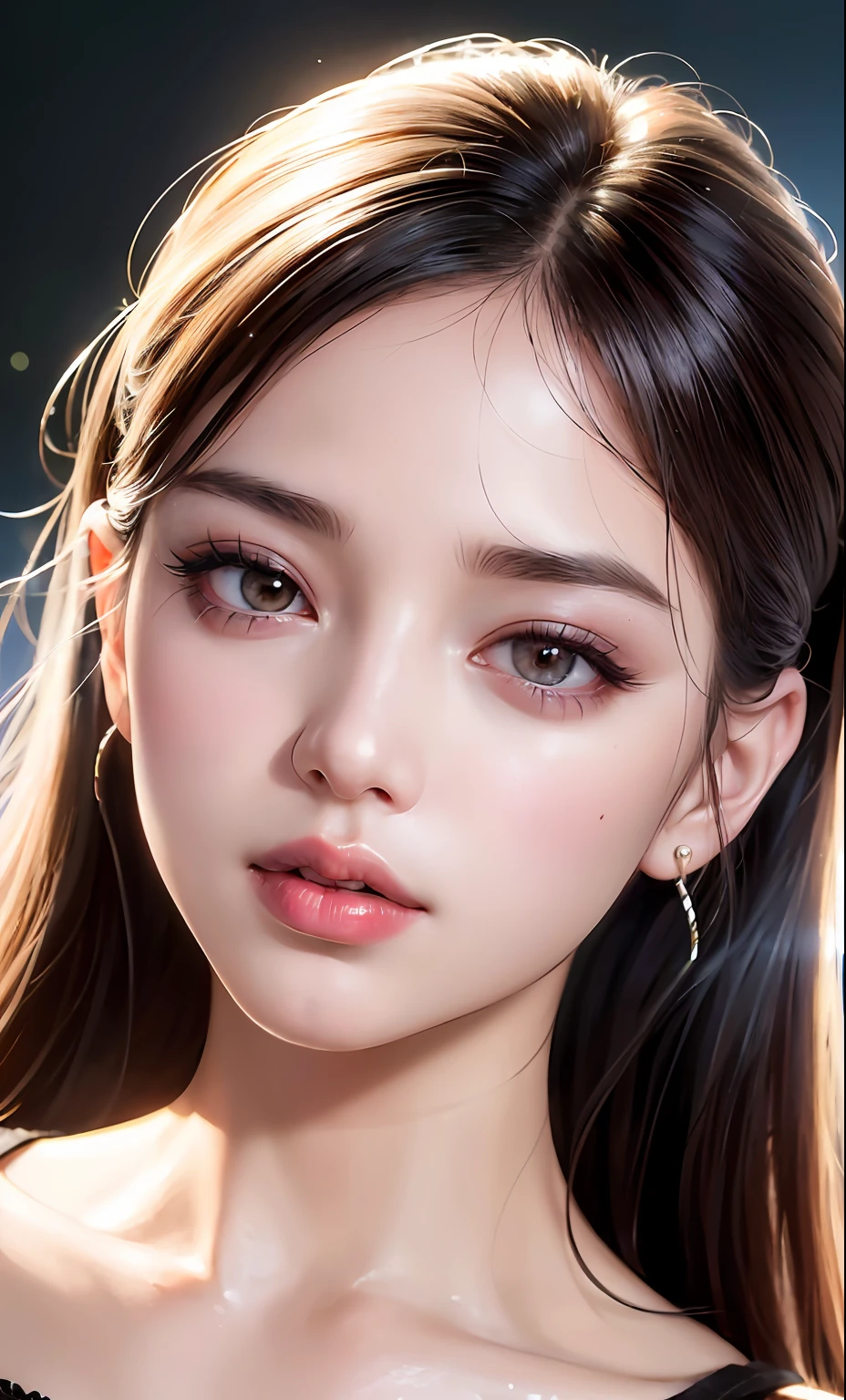 (8k, RAW photo, photorealistic: 1.25), (lip gloss, eyelashes, shiny face, shiny skin, best quality, ultra-high resolution, depth of field, chromatic aberration, caustics, wide range of lighting, Natural shading, Kpop idol) looking at the viewer with a calm and goddess-like happiness,
