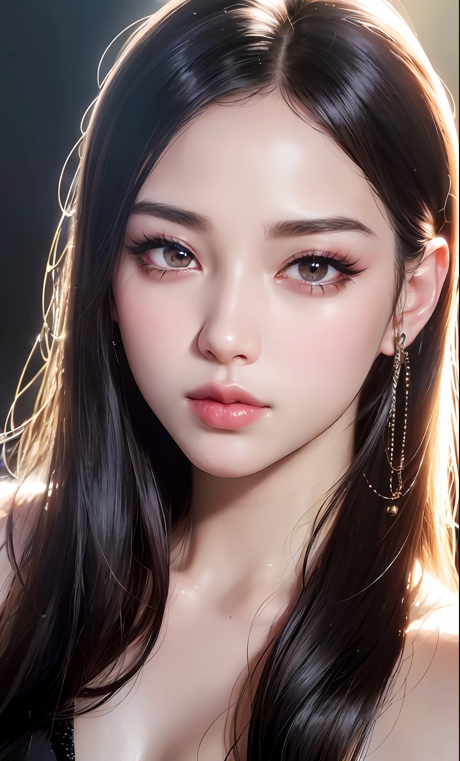 (8k, RAW photo, photorealistic: 1.25), (lip gloss, eyelashes, shiny face, shiny skin, best quality, ultra-high resolution, depth of field, chromatic aberration, caustics, wide range of lighting, Natural shading, Kpop idol) looking at the viewer with a calm and goddess-like happiness,