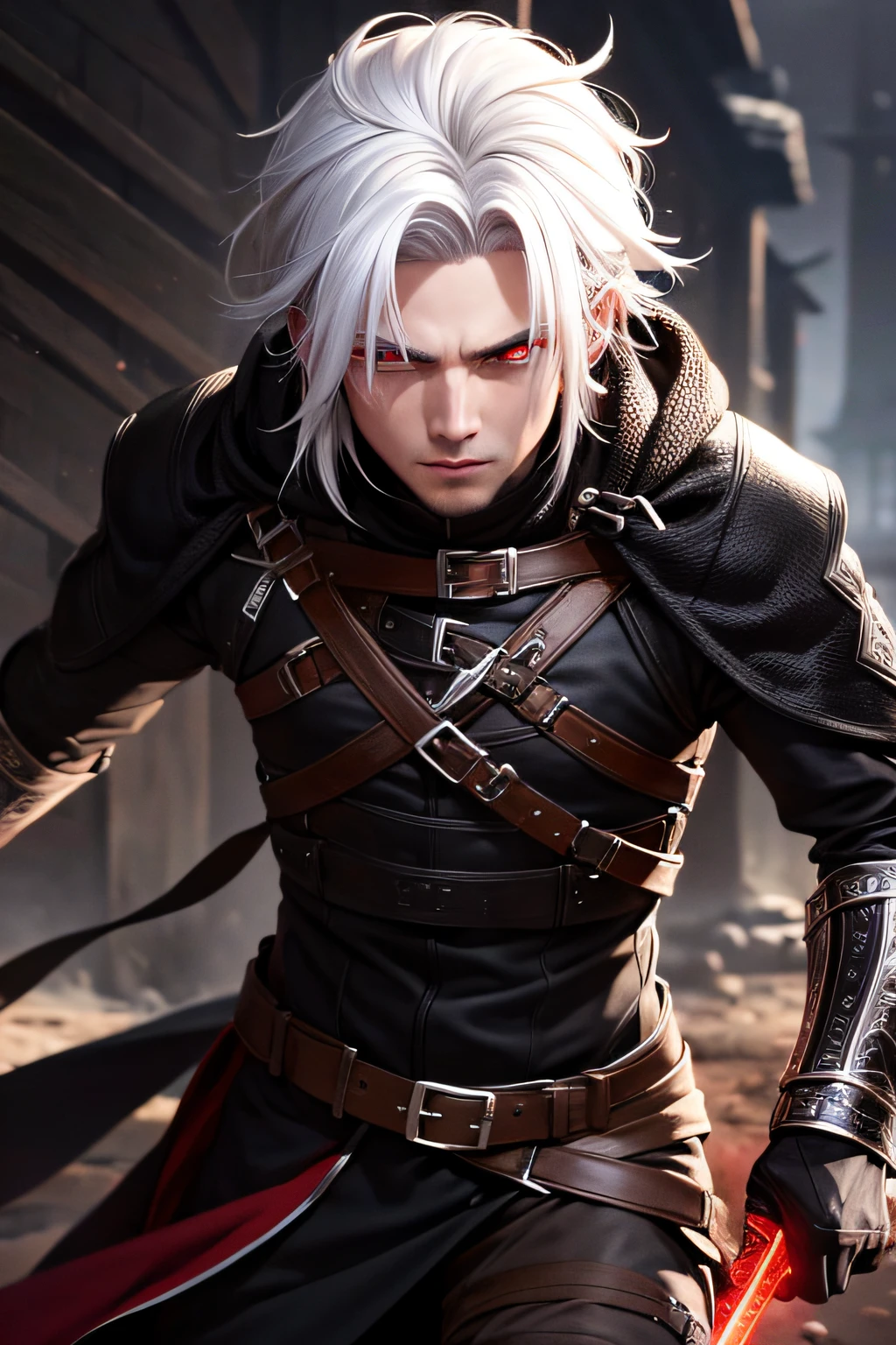 A close up of a person with white hair and a sword - SeaArt AI