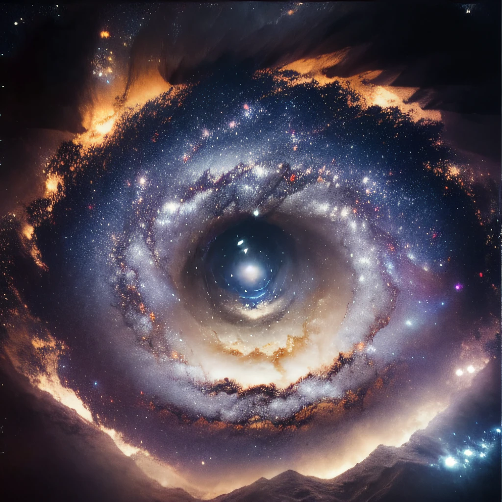 masterpiece, sharp, ultra detailed, 8k,an eyes made by milky way, the midle of the eye is a black hole, ((soft dimmed light)), angle view, best quality, dimmed, (high detailed background:1.2),8k uhd, dslr, soft lighting, high quality, film grain, Fujifilm XT3, intricate detail,