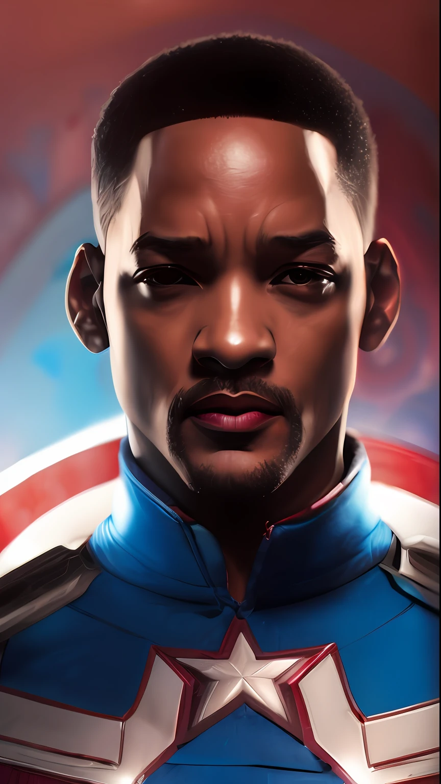 . .Tarantino style Will Smith as Captain America 8k, high definition, detailed face, detailed face, detailed eyes, detailed suit, in style of marvel and dc, hyper-realistic, + cinematic shot + dynamic composition, incredibly detailed, sharpen, details + superb details + evening with light + perfectionism + award winning realism ((moody lighting))