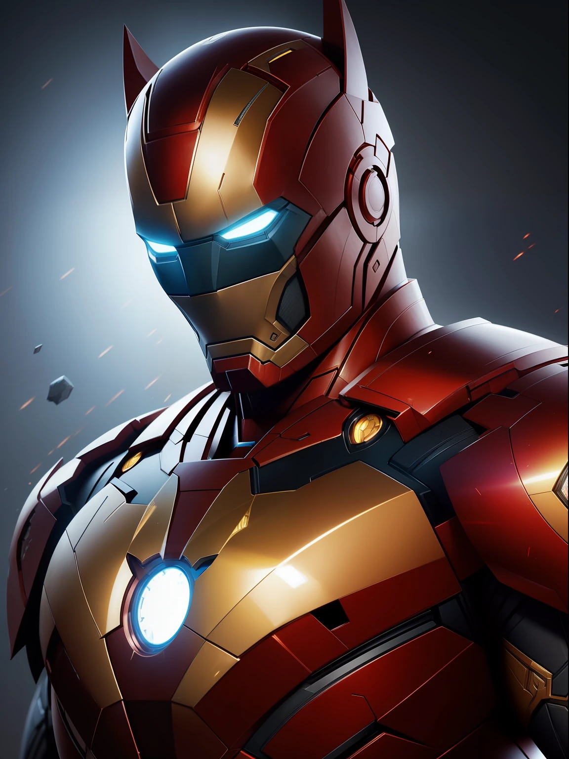 modelshoot style, batman Iron man fusion, intricate heat distortion designs, elegant, highly detailed, sharp focus, art by Artgerm and Greg Rutkowski and WLOP, masterpiece,ultra realistic,32k,extremely detailed CG unity 8k wallpaper, best quality