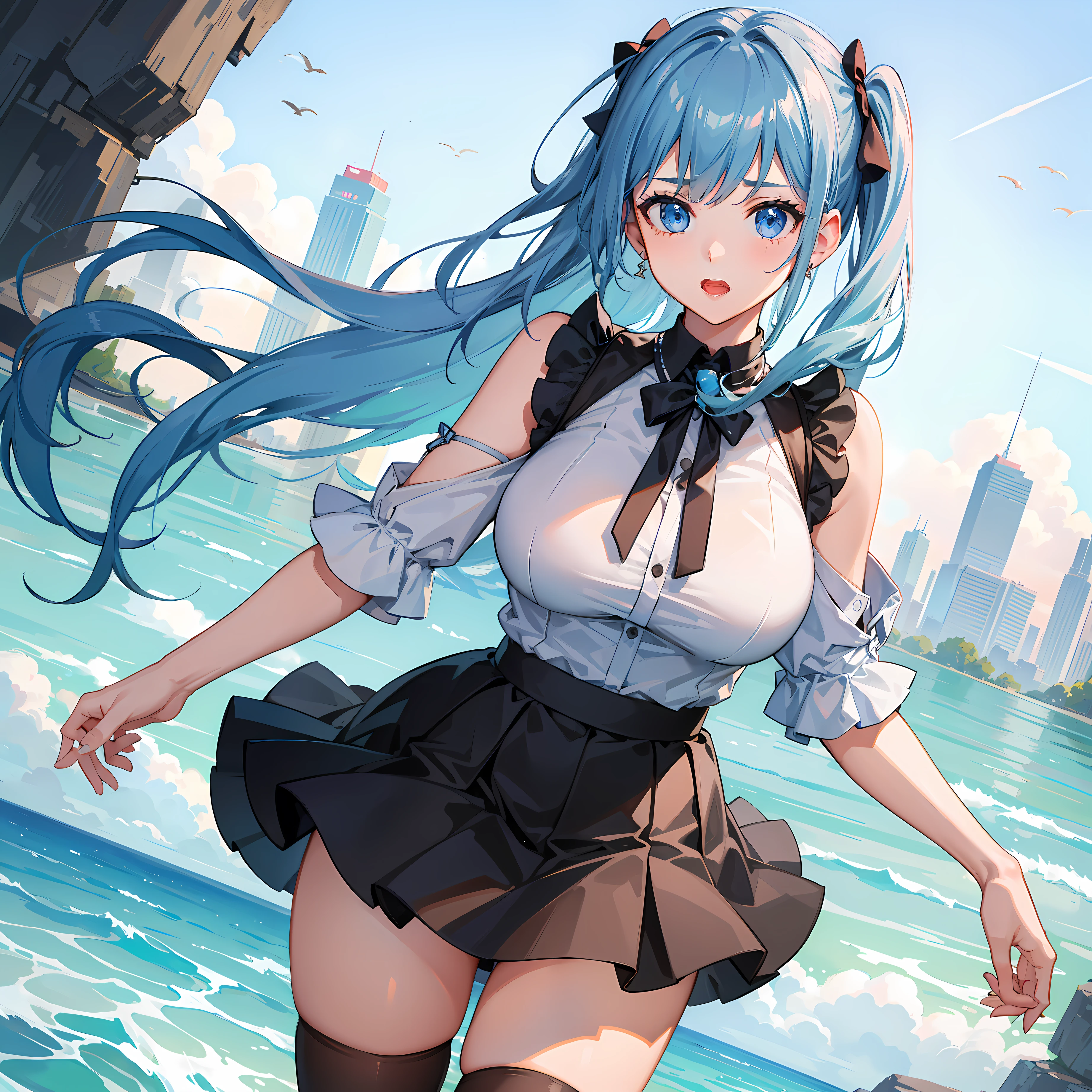 1girl,three_sided_view,best_quality,highres,skirt,large_breasts,