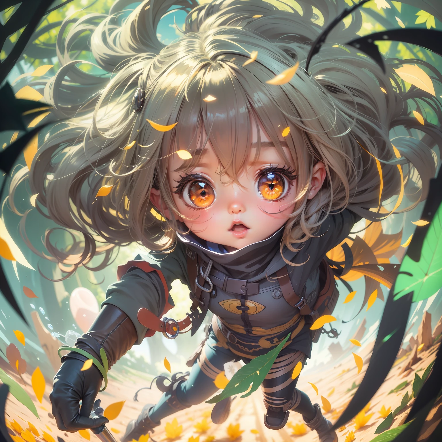 worm's eye view, ultra detailed manga style drawing of a cute chibi ??? with big and round shiny eyes, dynamic pose, in a farm, bold tetradic colors, daylight, backlit, highly illuminated, proffesional illustration, closeup, visually rich, anime, JRPG, enchanting, emotionally evocative, detailed environment, sharp focus, flat lighting, 2d, cartoon, vector, oil painting by MSchiffer, lens flare