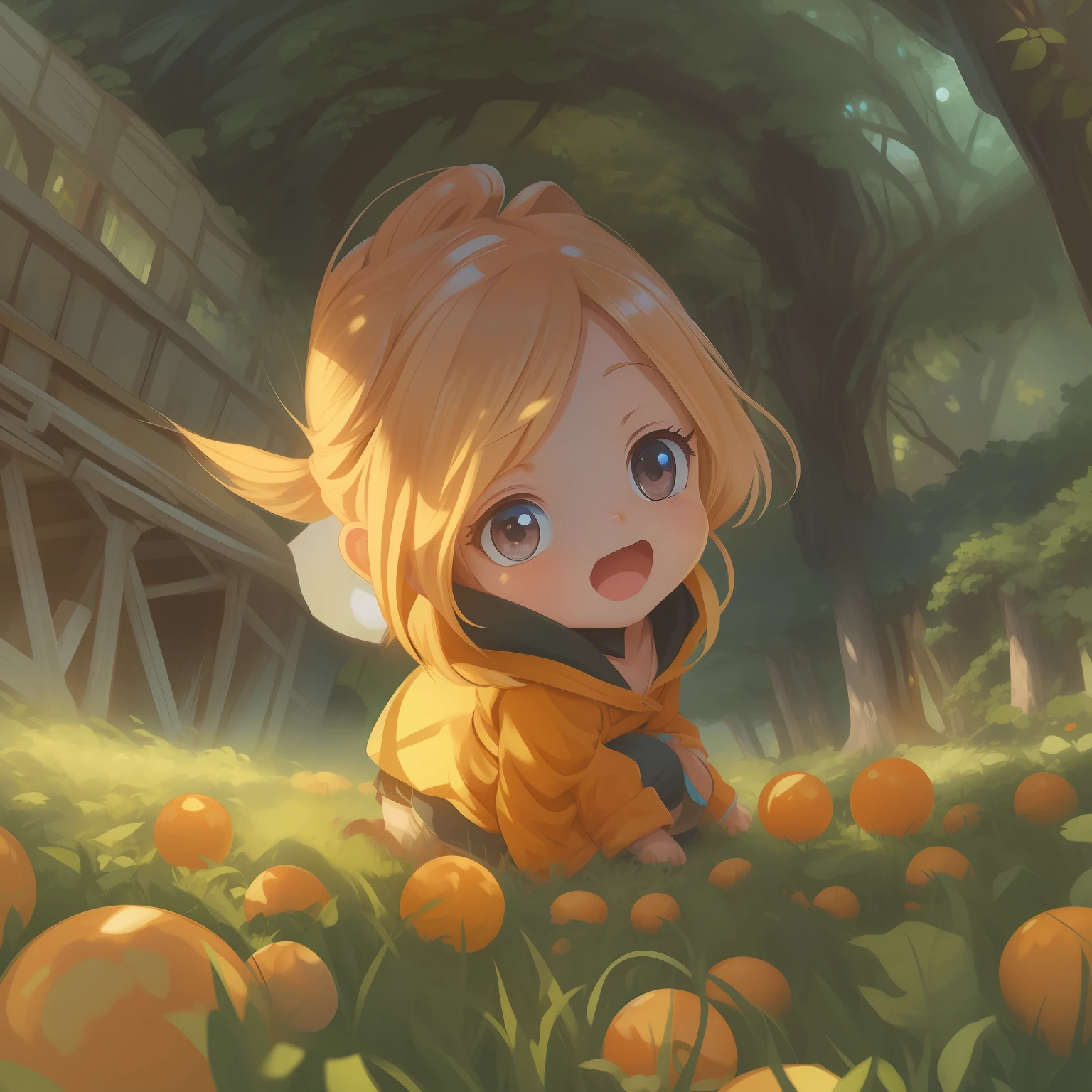 worm's eye view, ultra detailed manga style drawing of a cute chibi ??? with big and round shiny eyes, dynamic pose, in a farm, bold tetradic colors, daylight, backlit, highly illuminated, proffesional illustration, closeup, visually rich, anime, JRPG, enchanting, emotionally evocative, detailed environment, sharp focus, flat lighting, 2d, cartoon, vector, oil painting by MSchiffer, lens flare