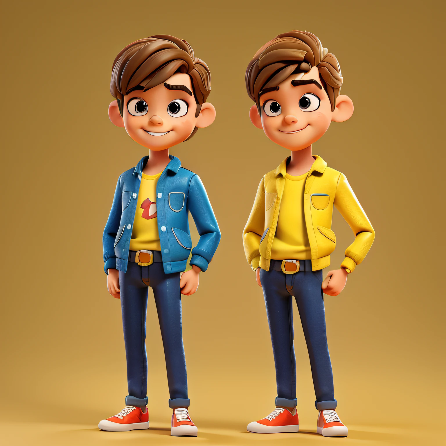 um designer de moda masculino bonito pequeno, 25 anos de idade,  cabelo curto, rosto oval, sorriso, fit, alto,figuras de brinquedo, melhor qualidade, desenhos animados 3d, whole body view, super bonito, Trend in Artstation Yellow Background.