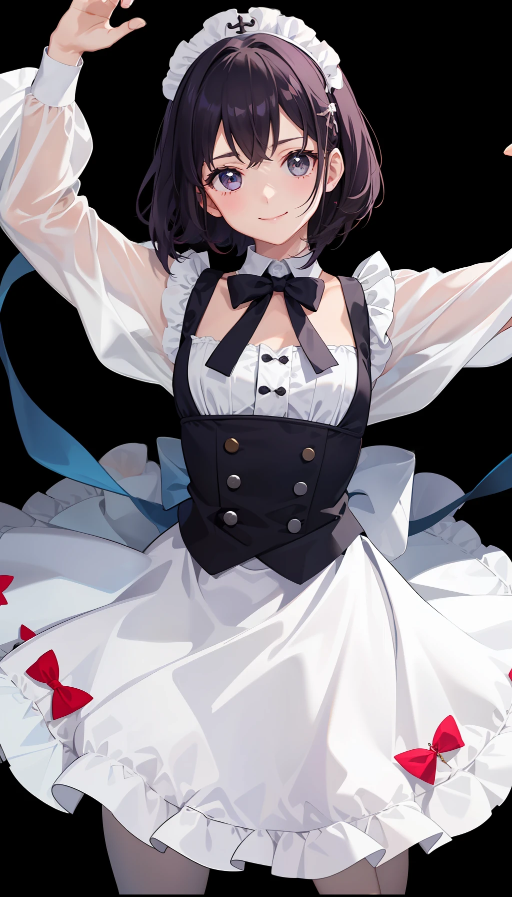 1girl in、A smile、A delightful、skirt by the、(small tits)Chilarism、doress、pinafore,,,,,,、Maids,,,,,,,,、hair adornments、movement、