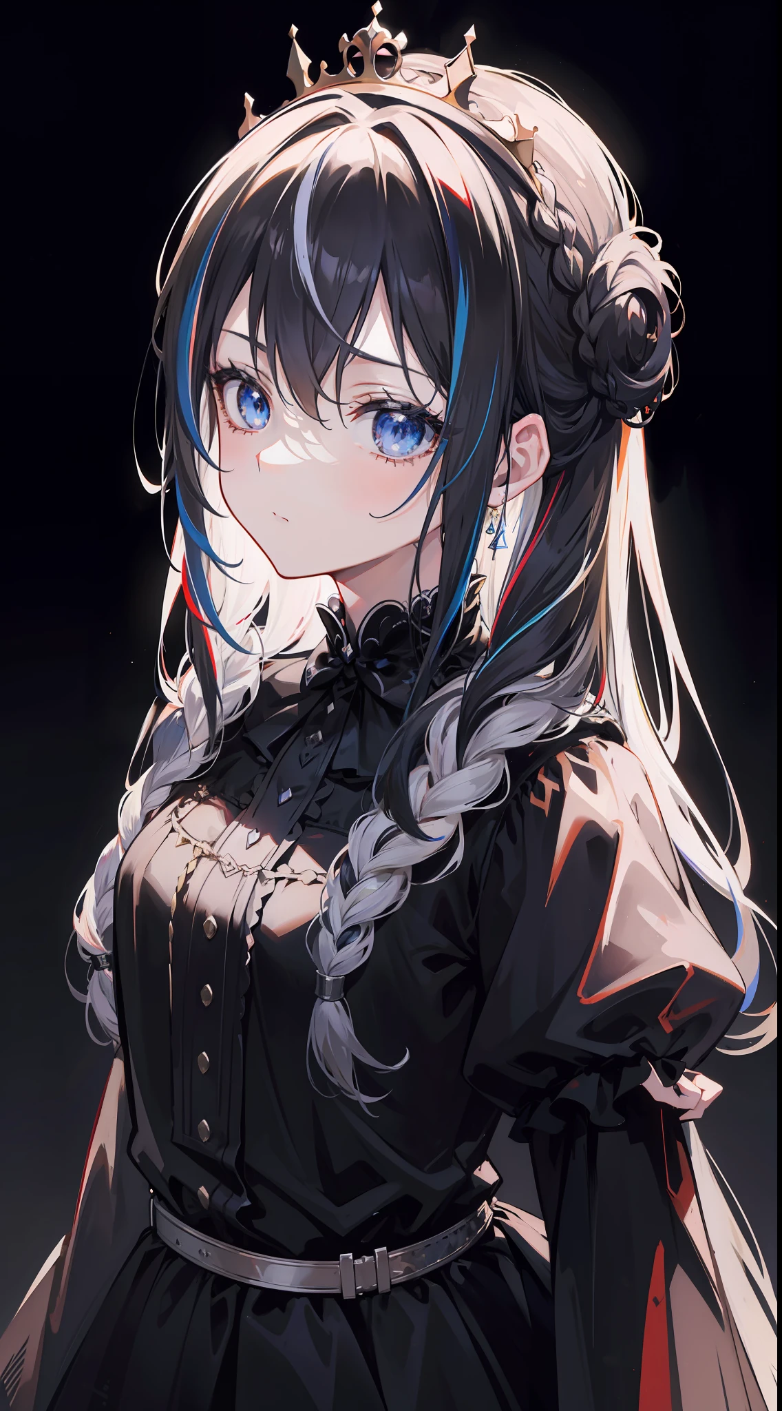 crown, streaked hair, french braid, Gothic art, chiaroscuro, backlighting, 16k, best quality, anatomically correct, high details