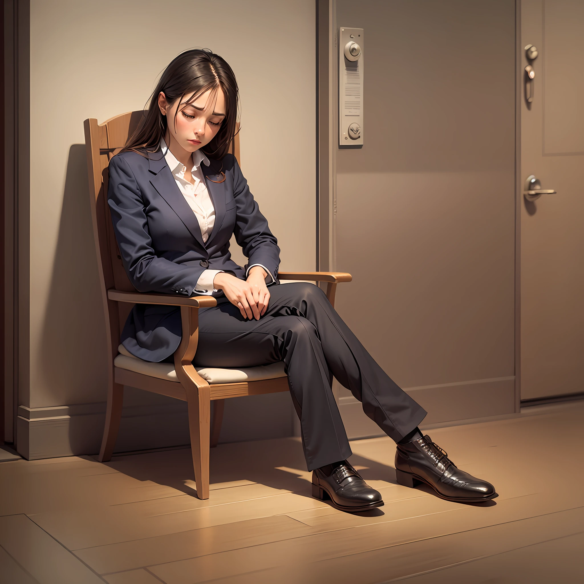 lawyer tired and alone sitting in a chair waiting a long time --auto --s2