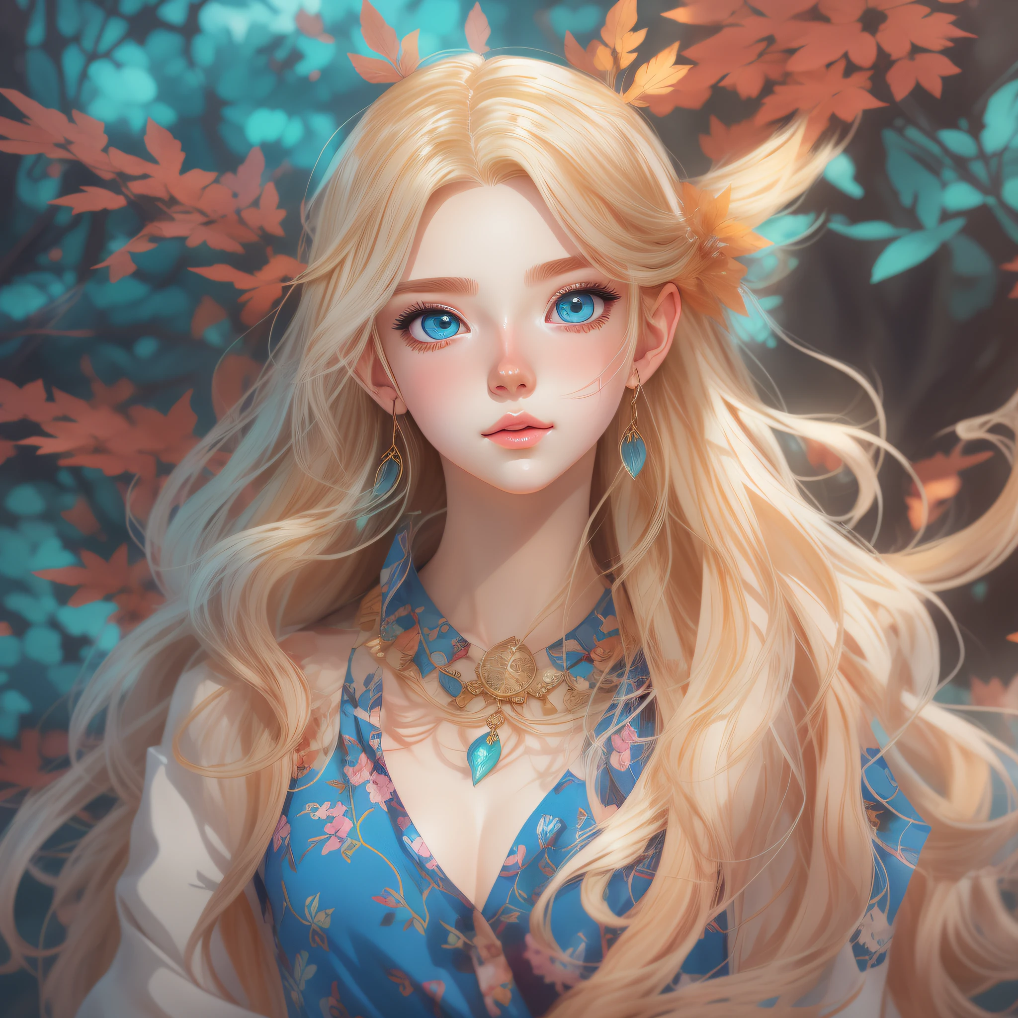Araffe woman with long blonde hair and blue eyes in fantastic dress made in fabulous fabric, Breathing Style Wild Art, detailed digital anime art, colorful, stunning art style, Artgerm and Atey Ghailan, Zelda Botw, detailed and cute digital art, beautiful digital art, beautiful anime art, Cute anime art style, Trending on ArtStation Pixiv, anime style digital art, Tran Ross style, Vray tracking style, DSLR, 8k