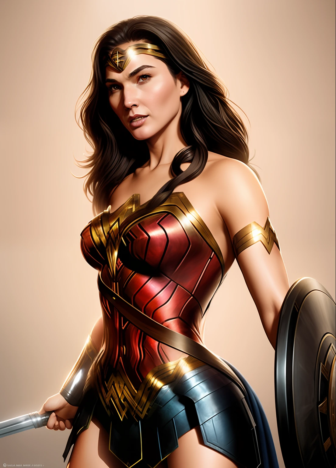 olmun, (wonder woman cosplay), highly detailed, artstation, smooth, sharp focus, 8K,(underboob), art by artgerm and greg rutkowski and edgar maxence