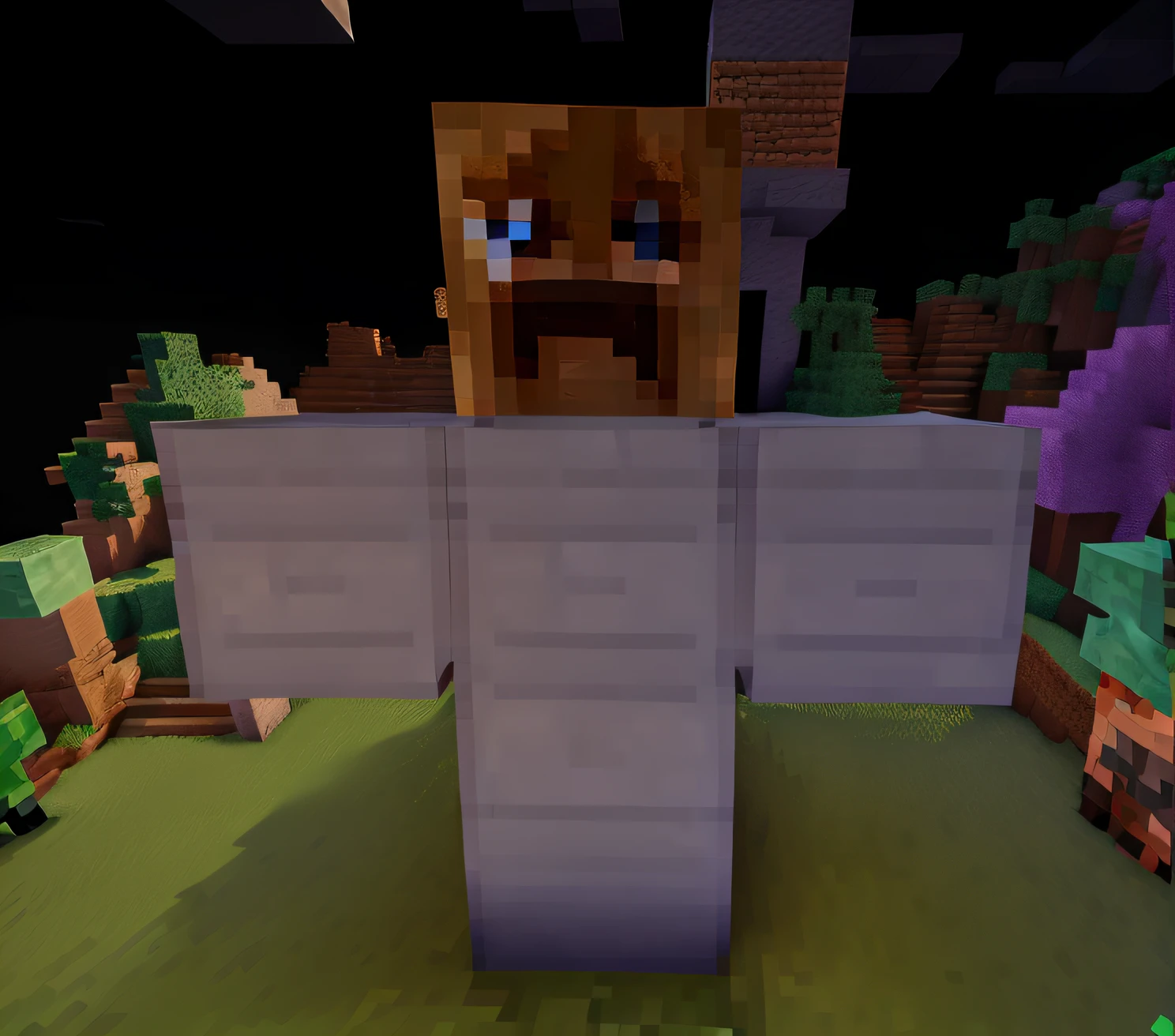 There is an image of a Minecraft scene with a bear, pele escamada, herobrina, minecraft villager, gigachad em minecraft, Minecraft Lordes, em Minecraft, Minecraft mods, Captura de tela de Minecraft, Pedra Golem, Rick e Morty em Minecraft, pumpkin head, gigante imponente feito de zumbis, estilo de minecraft, minecraft captura de tela, pacote de textura, inferior