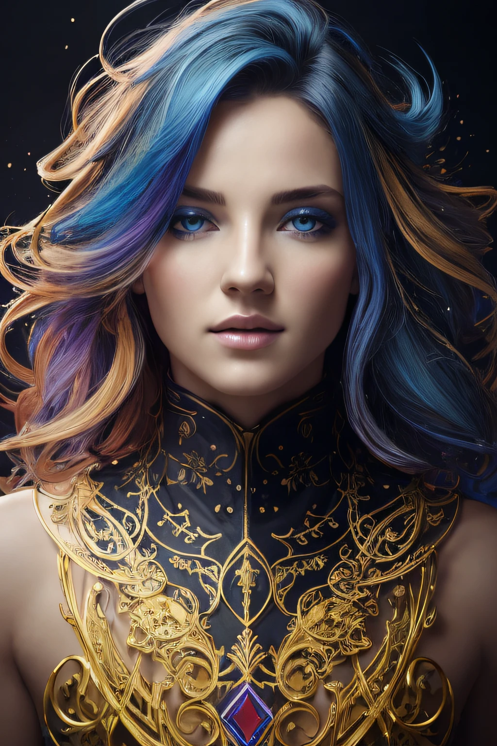 Colorful beautiful girl: a giru 28-years old, messy hair, oil painting, nice perfect face with soft skinice perfect face, blue yellow colors, light purple and violet additions, light red additions, intricate detail, splash screen, 8k resolution, masterpiece, cute face,artstation digital painting smooth veryBlack ink flow: 8k resolution photorealistic masterpiece: intricately detailed fluid gouache painting: by Jean Baptiste Mongue: calligraphy: acrylic: watercolor art, professional photography, natural lighting, volumetric lighting maximalist photoillustration: by marton bobzert:, complex, elegant, expansive, fantastical,  wavy hair, vibrant, Best quality details, realistic, High definition, High quality texture, epic lighting, Cinematic film still, 8k, soft lighting, anime style, masterful playing card border, random Colorful art, oil painting, blue yellow colors, light purple and violet additions, light red additions, intricate detail, splash screen, 8k resolution, masterpiece, artstation digital painting smooth veryBlack ink flow: 8k resolution photorealistic masterpiece: intricately detailed fluid gouache painting: by Jean Baptiste Mongue: calligraphy: acrylic: watercolor art, professional photography, natural lighting, volumetric lighting maximalist photoillustration: by marton bobzert:, complex, elegant, expansive, fantastical, vibrant