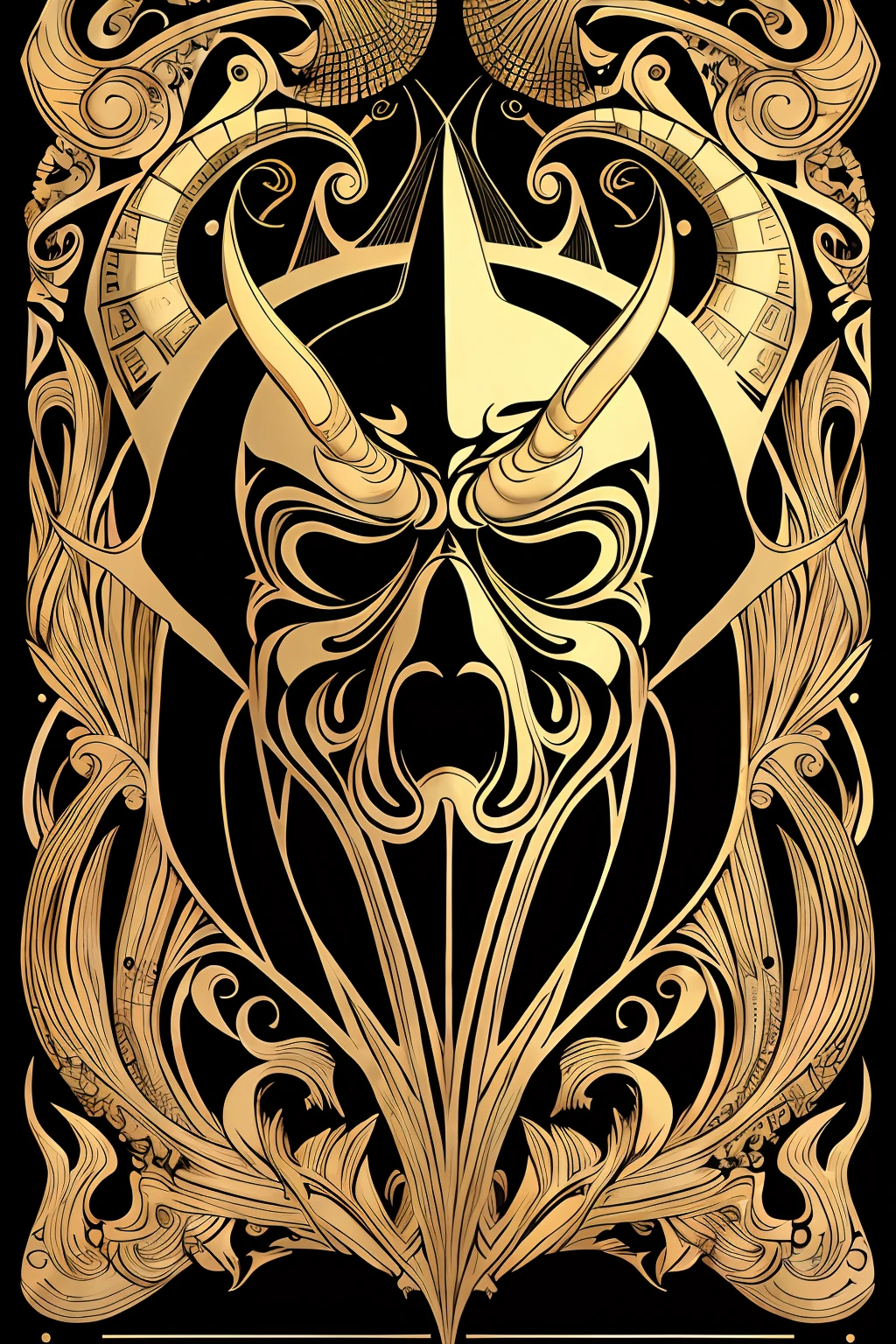 Flyer, swimmer, Mexican decoration, Satan,
vector flat, gold, black,
Aaron Horkey,
masterpiece, ultra high res, high quality,