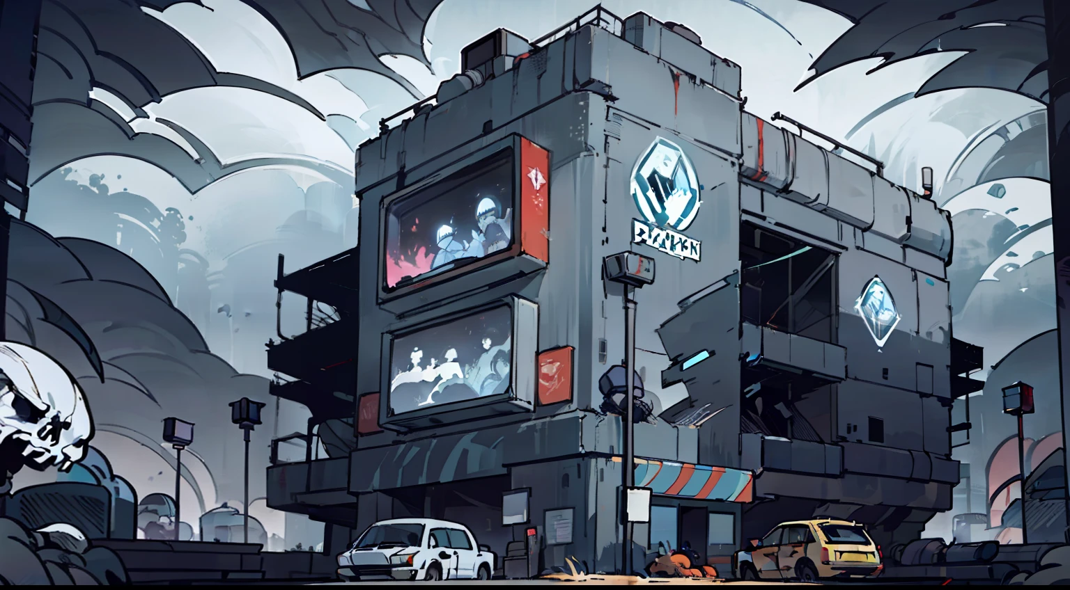 SCP-2535 - Printers That Eat and Eaters That Print, from SCP lore, two-storey Hewlett-Packard branch office building with several humans zombie-like printers, scary and gruesome experience, spooky vibes, eerie fog, fantasy illustration, trending on artstation