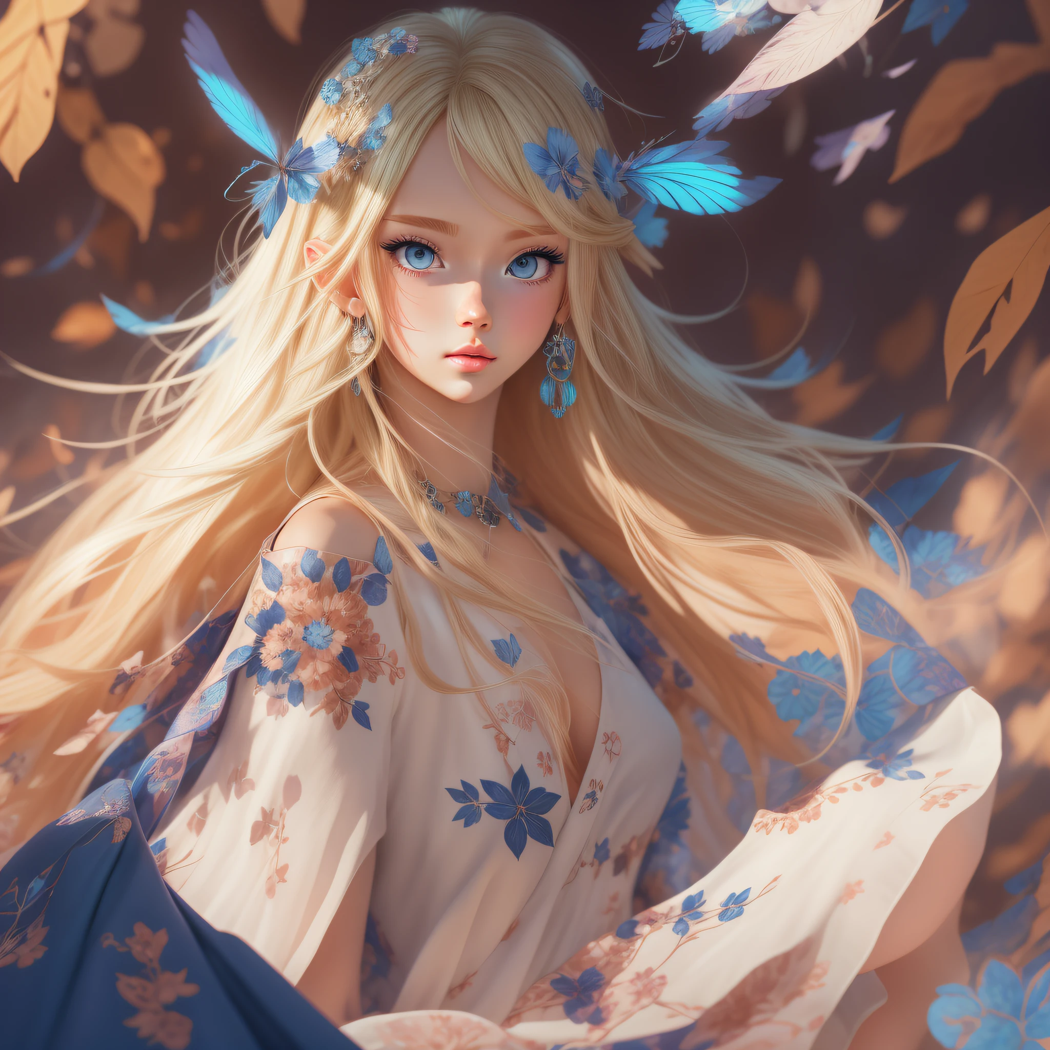 araffe woman with long blonde hair and blue eyes in a fantastic dress made in fabulous fabric, Wild Art Breathing Style, detailed digital anime art, colorful, stunning art style, Artgerm and Atey Ghailan, Zelda Botw, detailed and cute digital art, beautiful digital art, beautiful anime art, cute anime art style, trending on ArtStation Pixiv, anime style digital art, Tran Ross style, Vray Tracing Style, DSLR, 8k