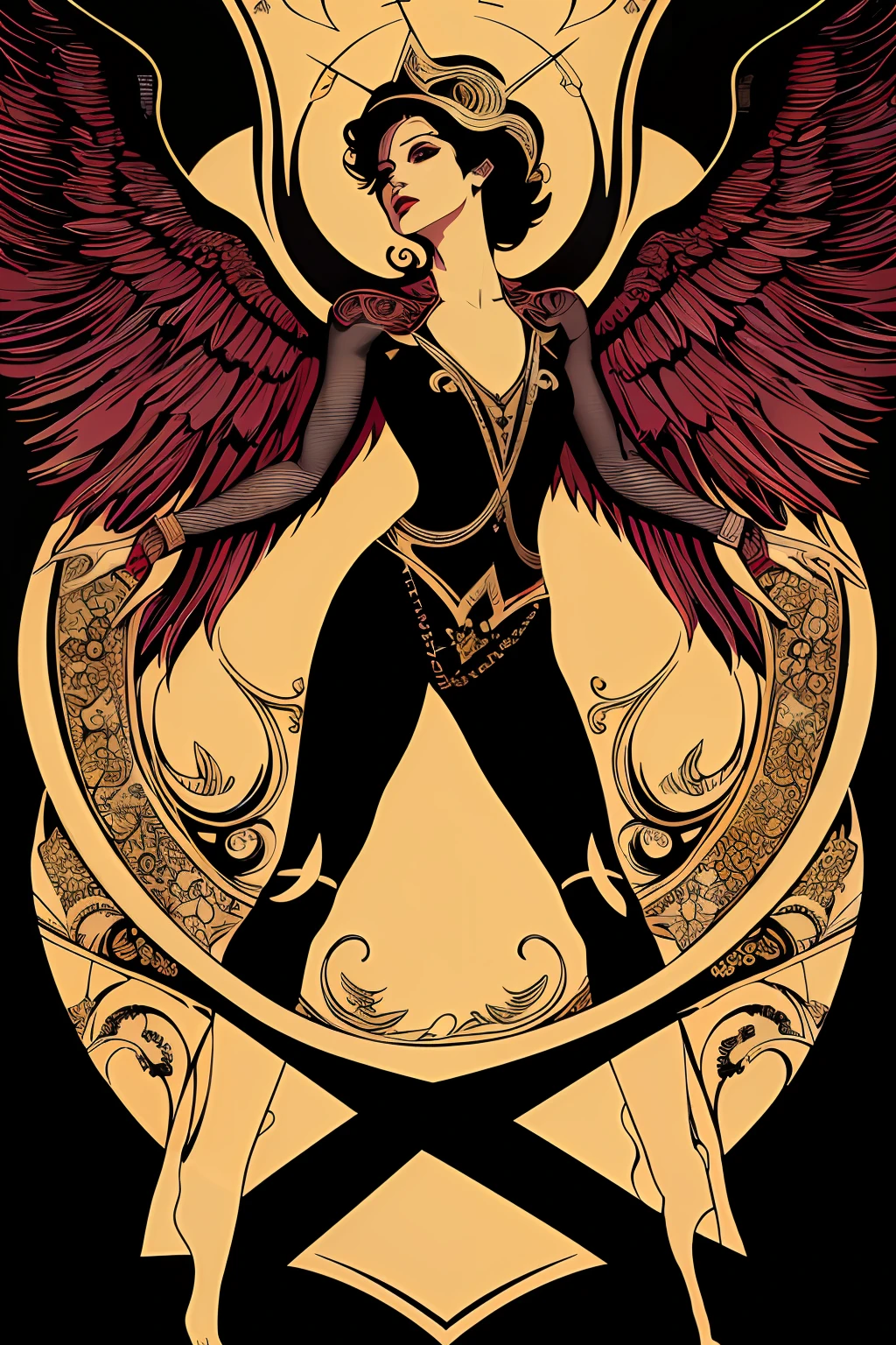 Flyer, angelical beautiful woman, cabaret, rose petals, Mexican decoration, god, angels,
vector flat, gold, black, 
Aaron Horkey, 
masterpiece, ultra high res, high quality, vectorial art