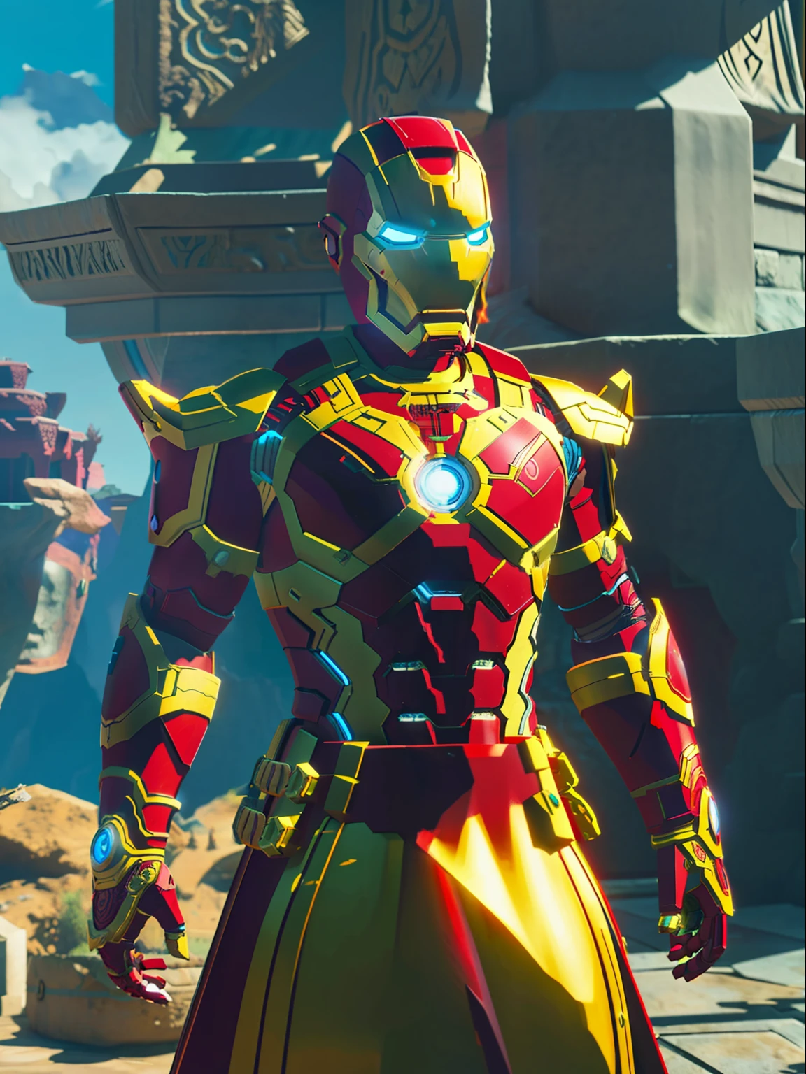 Iron man,medieval armor style, fkaa, txaa, rtx, ssao, OpenGL-Shader’s, post processing, post-production, cell shading, tone mapping, cgi, vfx, sfx, insanely detailed and intricate, hyper maximalist