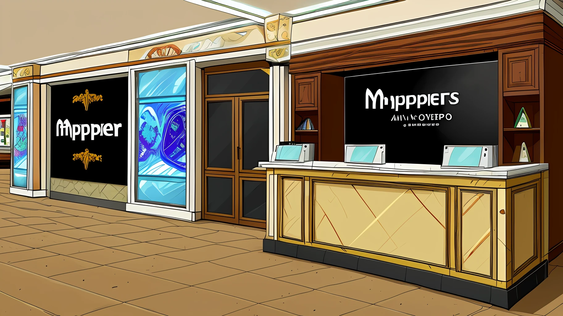 Mall front desk, 8K, hyper HD, tmasterpiece, highest quality