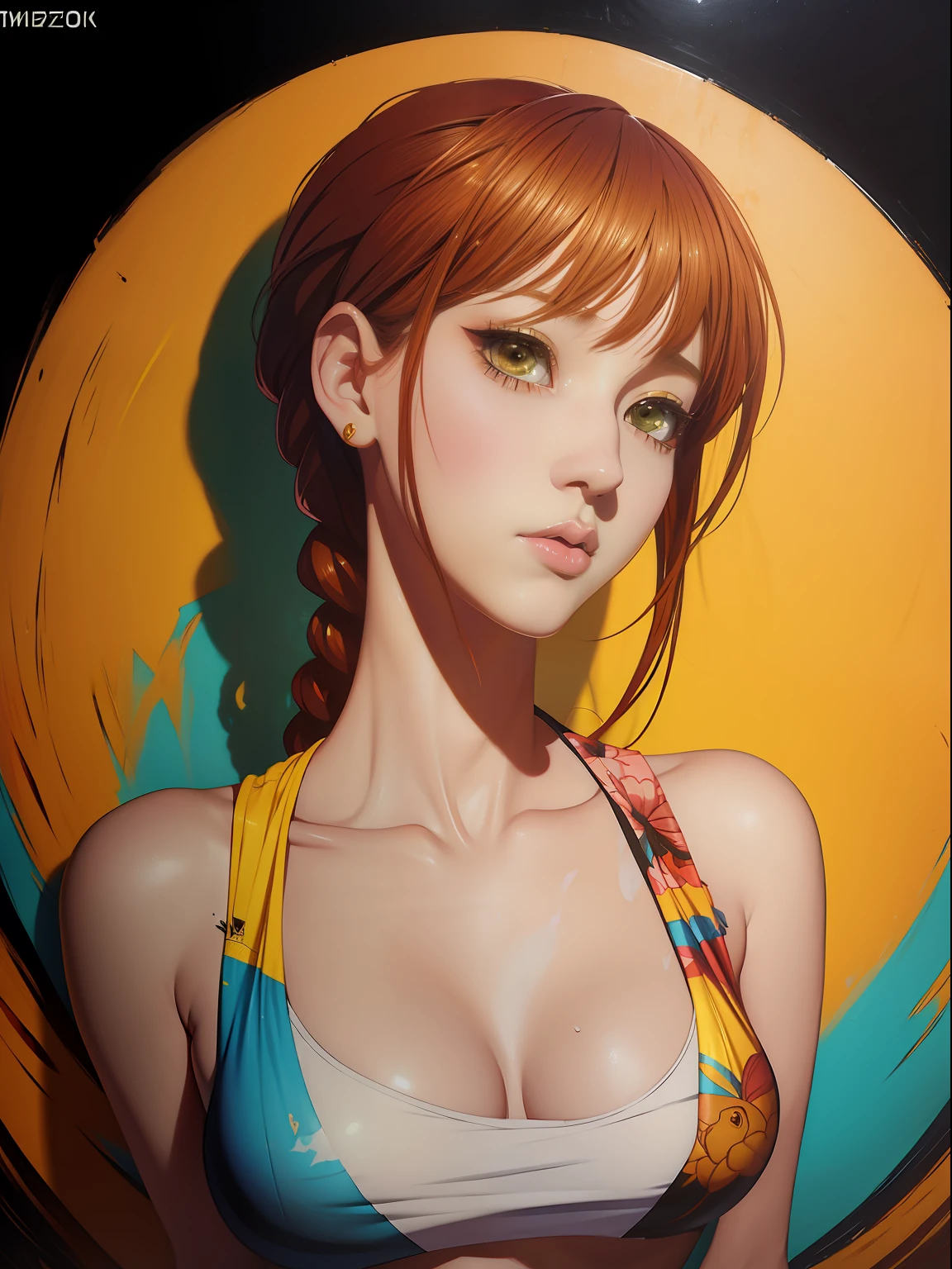 Beautiful anime painting of summerpunk lady. summer chill day, paint dripping by tim okamura, victor nizovtsev, greg rutkowski, noah bradley. trending on artstation, 8k, masterpiece, graffiti paint, fine detail, full of color, intricate detail, golden ratio illustration