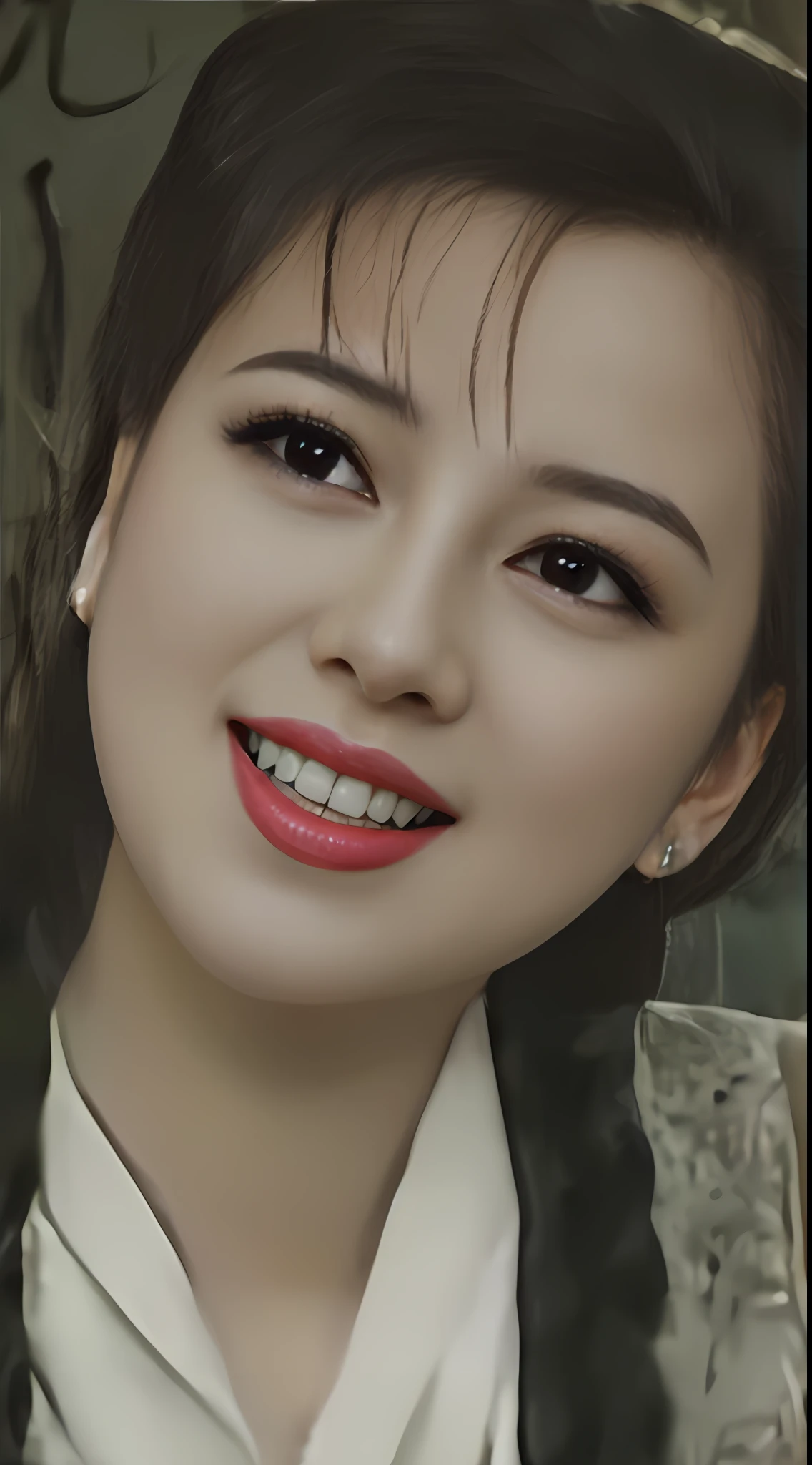 Longing woman smiling in black jacket, inspired by Sim Sa-jeong, Photorealistic!!!!!!! Art style, Digital art. photograph realistic, photorealistic beautiful face, Beautiful realistic face, Realistic beautiful face, Realistic digital painting, hyperrealistic beautiful face, realistic portrait photo, lovely digital painting, beautiful and realistic face, rendering of close up portrait, portrait jisoo blackpink