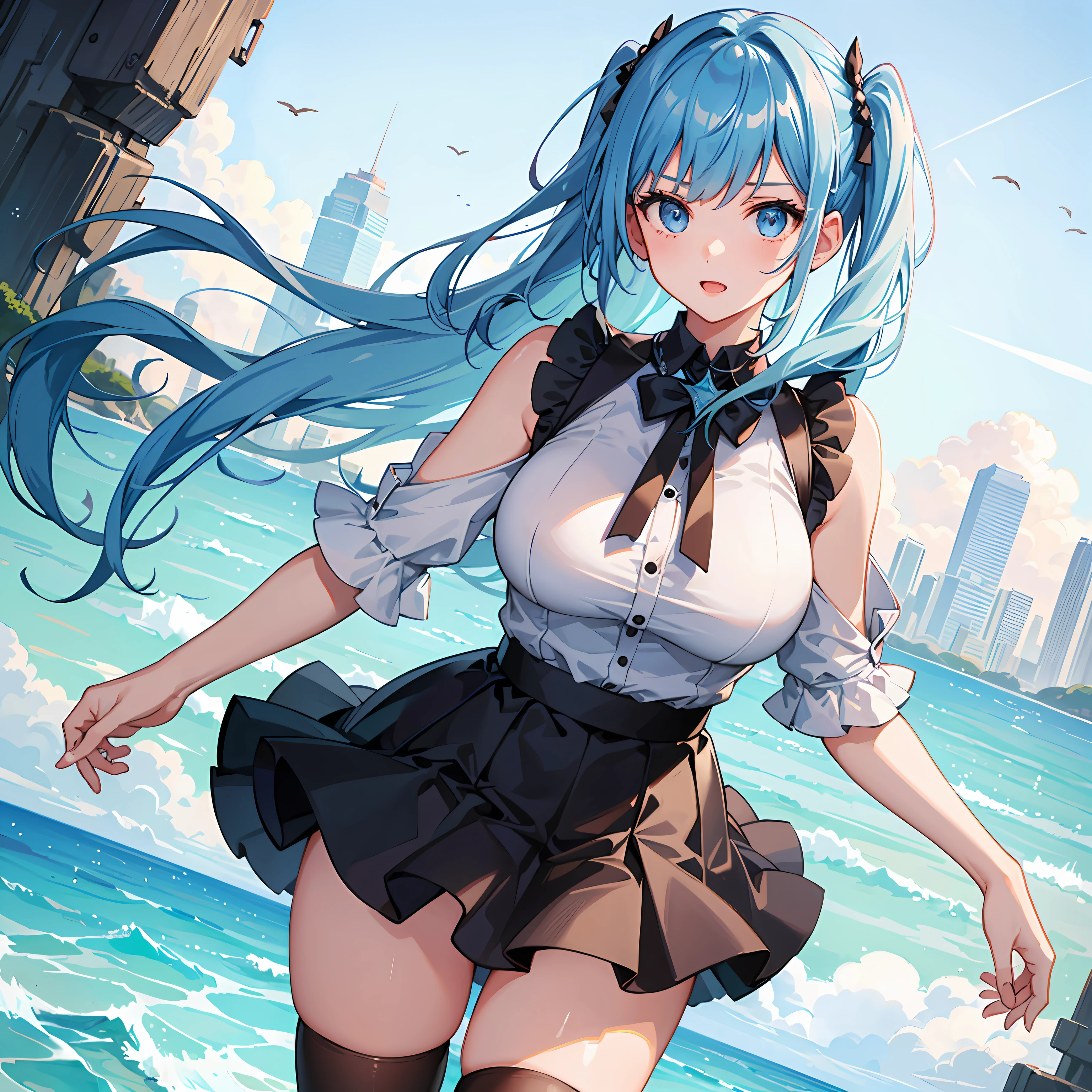 1girl,three_sided_view,best_quality,highres,skirt,large_breasts,