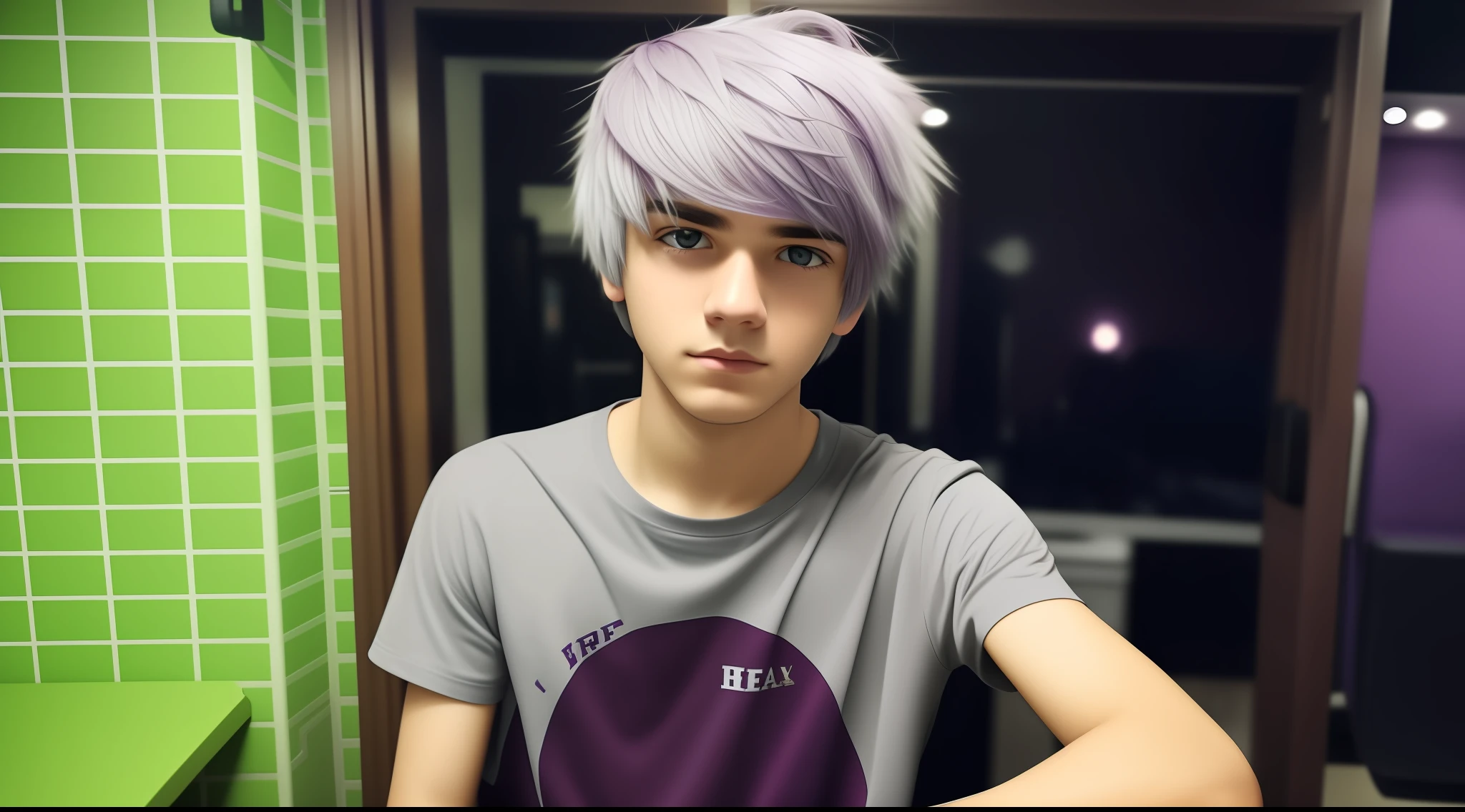 17 year old emo boy,Purple-gray hair