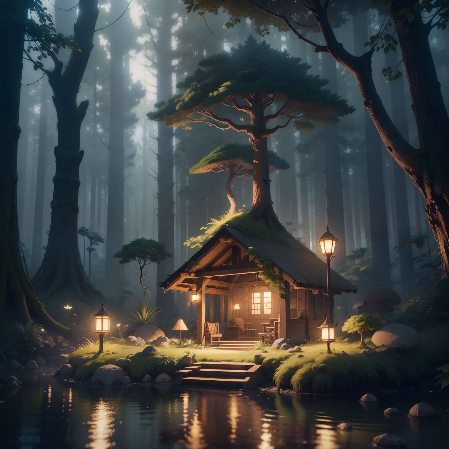 Masterpiece, best quality, (highly detailed CG unity 8k wallpaper), (better quality), (better illustrations), (better shadows), forest theme with natural elements. Tall trees, quiet streams, glowing small mushrooms surrounded by delicate leaves and branches, with fireflies and glowing particle effects, (natural elements), (jungle theme), (leaves), (branches), (fireflies), butterflies, ( delicate leaves ), (glow), (particle effects). , isometric 3D, octane rendering, ray tracing, hyper detail