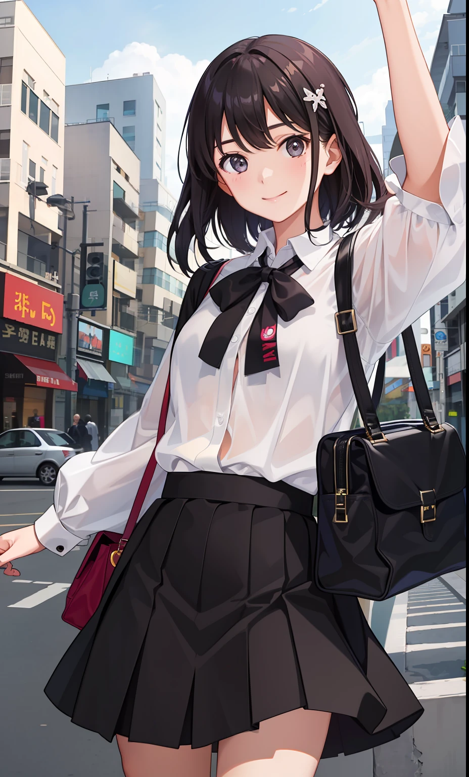 1girl in、A smile、The shirt、Blouse、skirt by the、（small tits）Chilarism、movement、