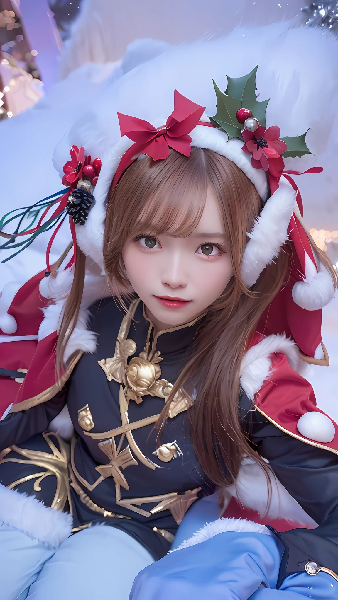 ((Best quality, 8k, Masterpiece: 1.3)), character miya Mobile Legends: Bang Bang , Sharp focus: 1.2, Cute beautiful woman with perfect body: 1.4, Highly detailed face and skin texture, natural skin without makeup, Detailed eyes, Christmas, eye focus target, realistic, ultra detail
