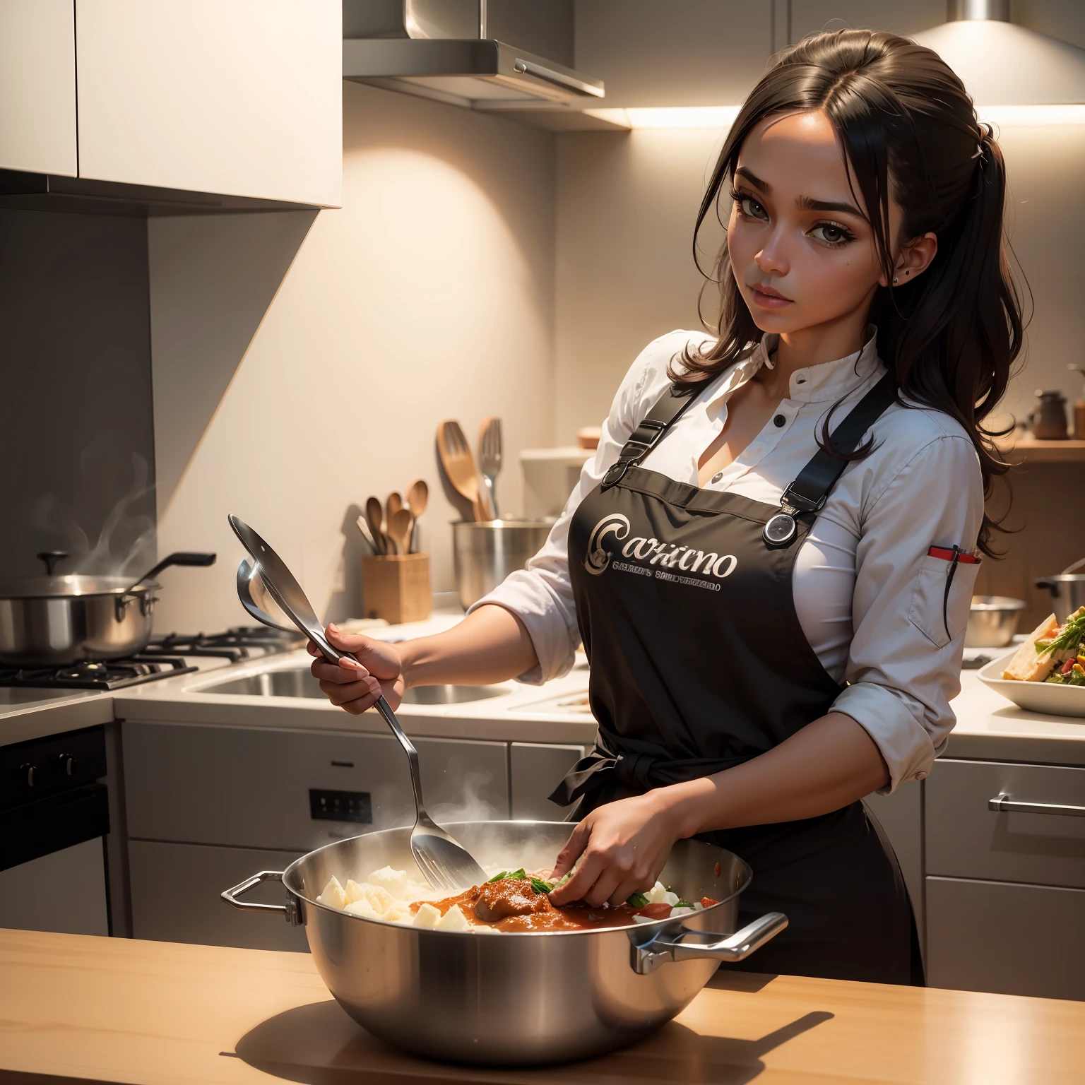 Uma pessoa negra cozinhando na cozinha