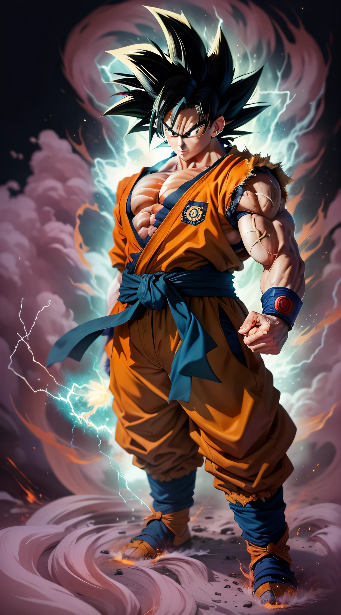 Kamehameha Goku effect, monster, fire, 4k, anime, full body