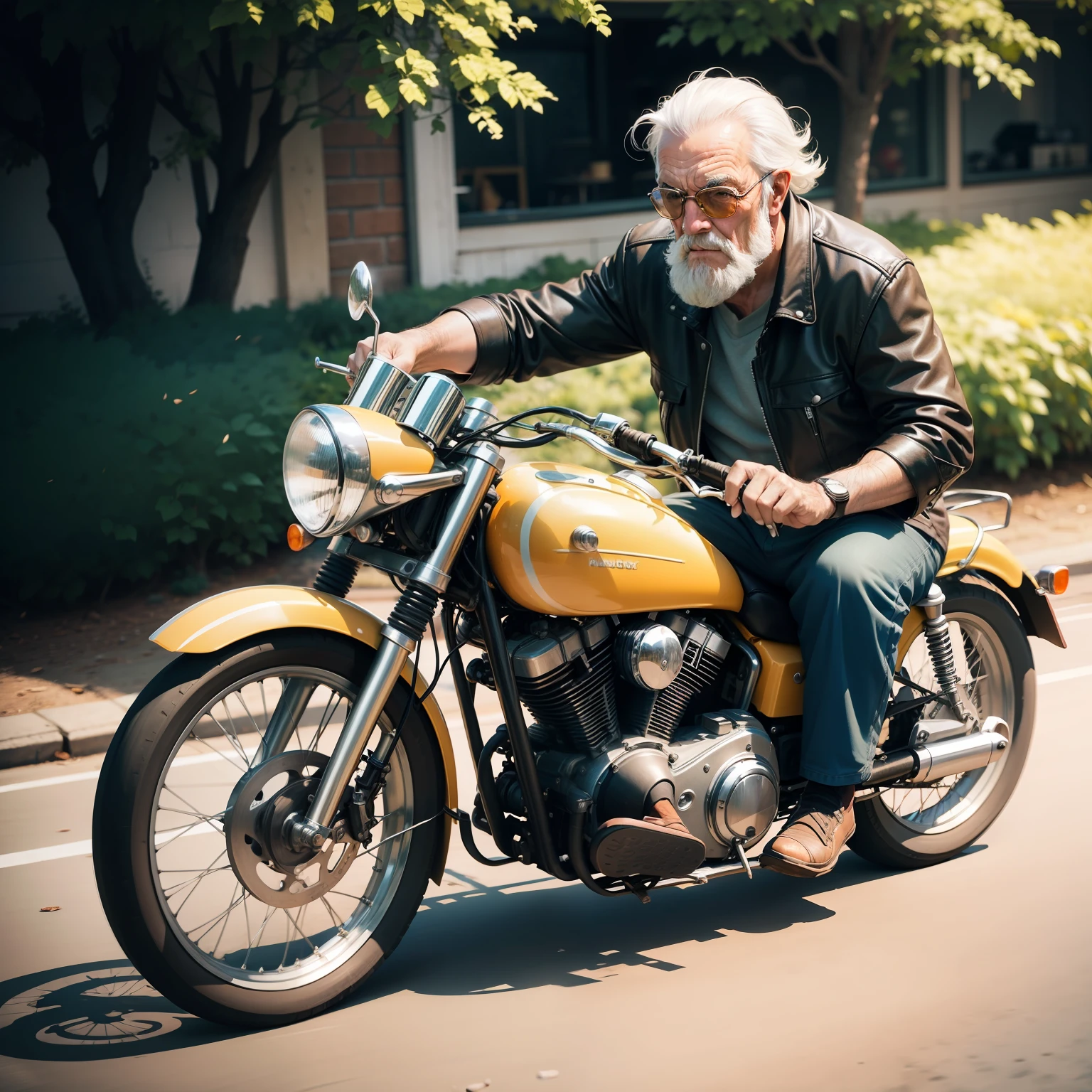 old man riding a motorcycle