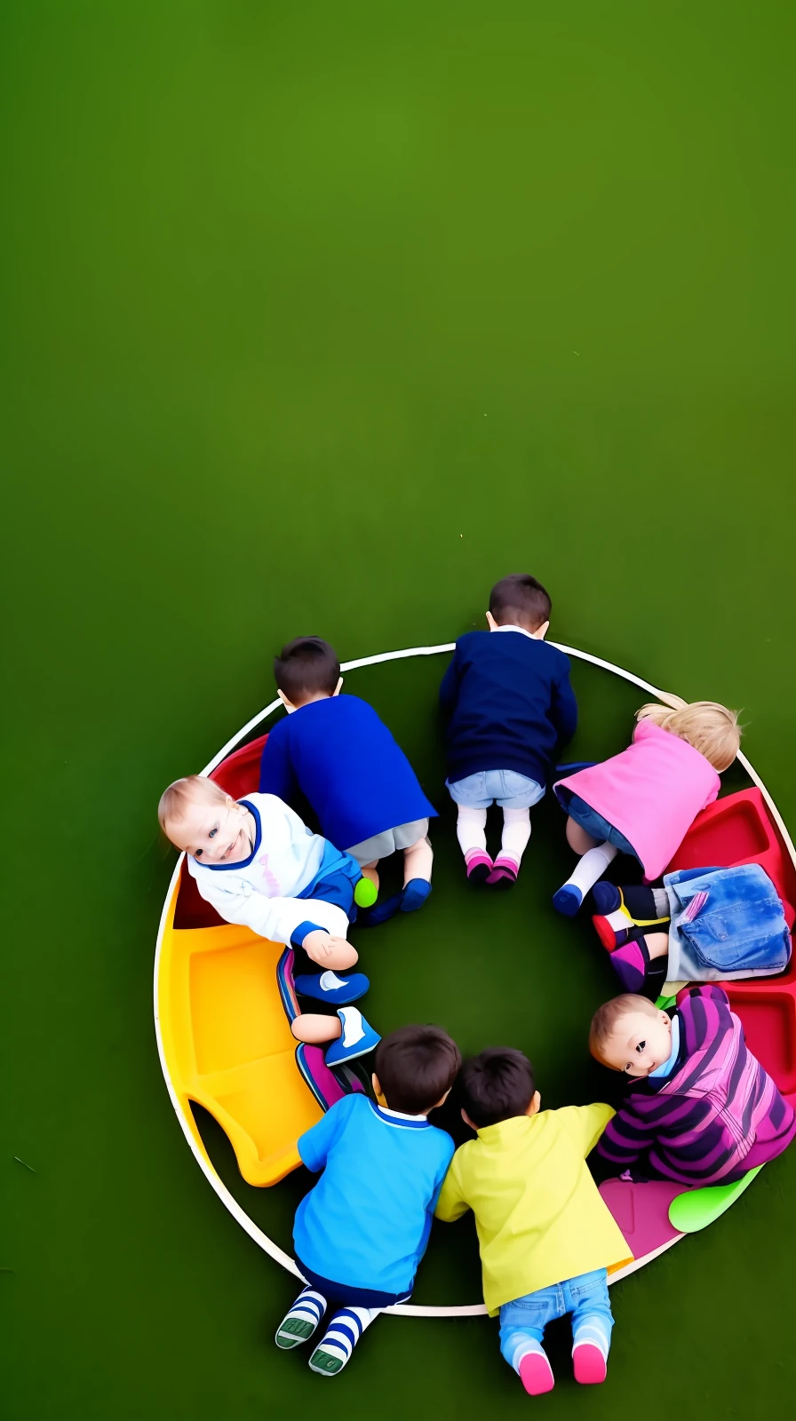 A group of children were very happy playing on the grass