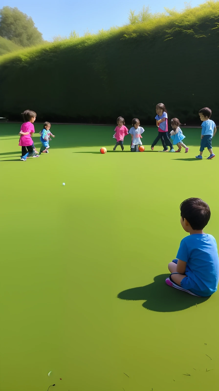 A group of children were very happy playing on the grass